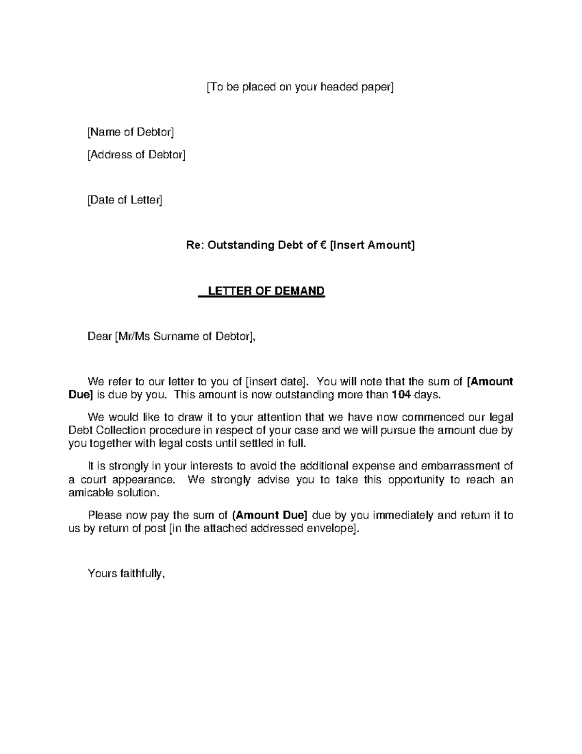 Demand Letter Template 20 - [To be placed on your headed paper] [Name ...