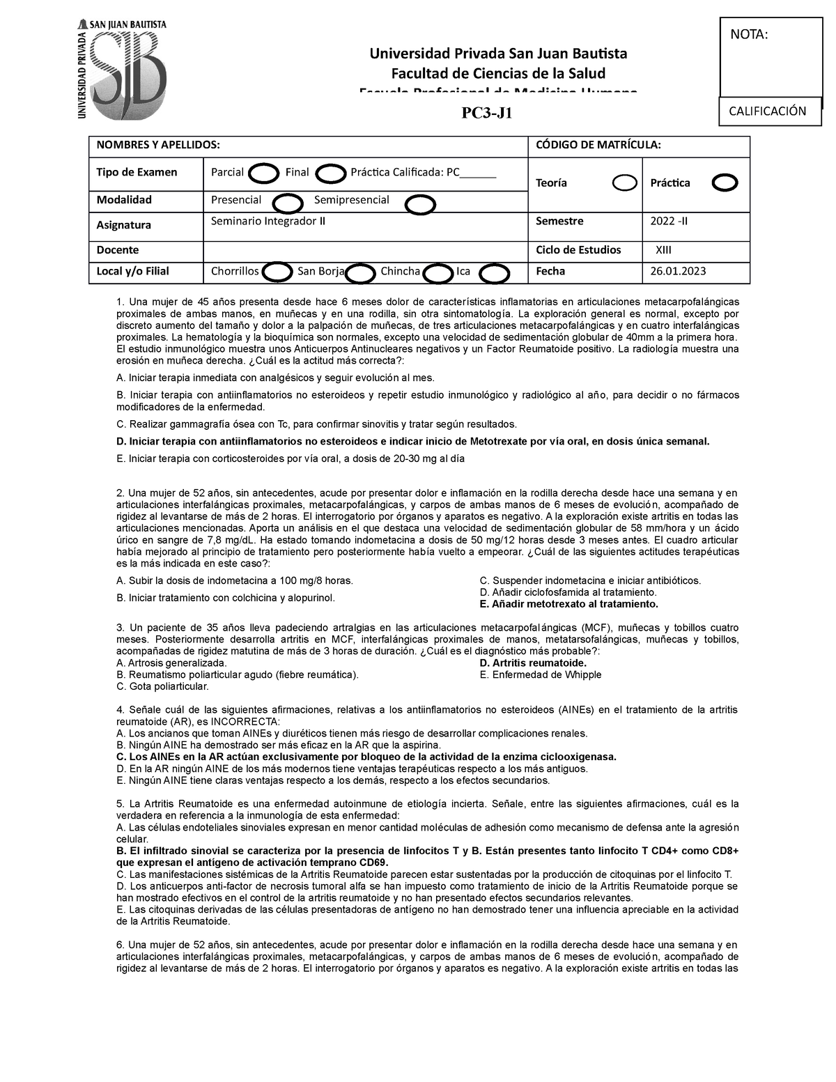 PC3 J1 Examen Claves - ESTUDIA - PC3-J NOMBRES Y APELLIDOS: CÓDIGO DE ...