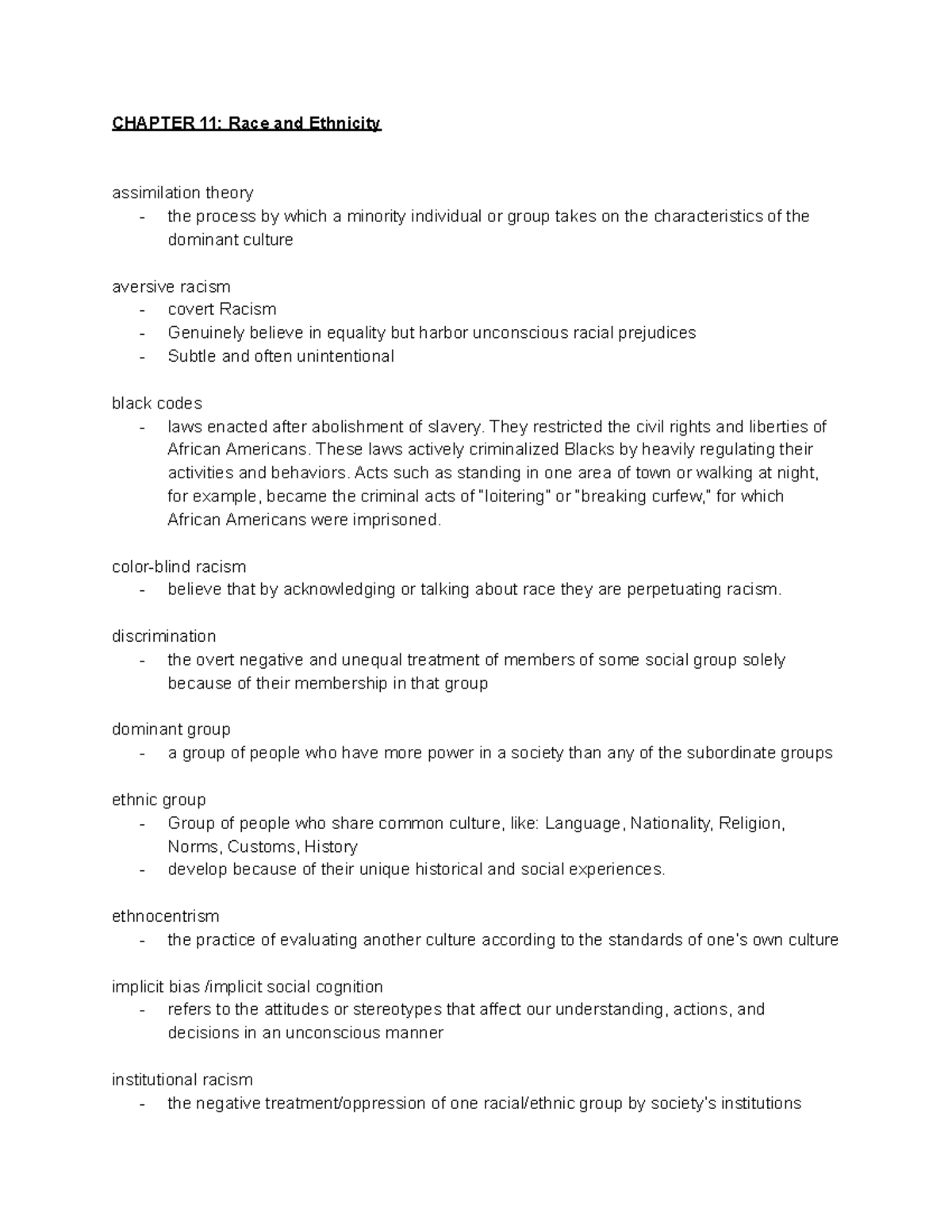 Race & Ethnicity SG - Chapter 11 notes - CHAPTER 11: Race and Ethnicity ...