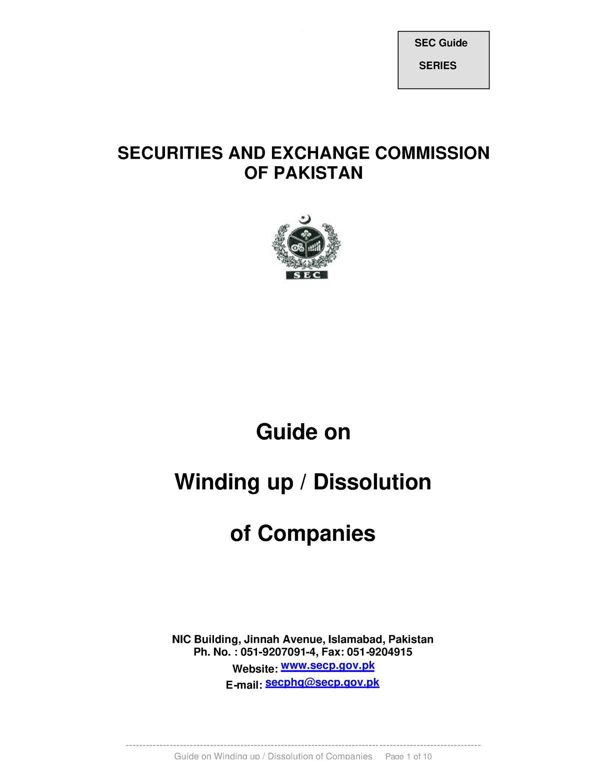 Guide Winding Up - Company Act 2017 - SEC Guide SERIES SECURITIES AND ...