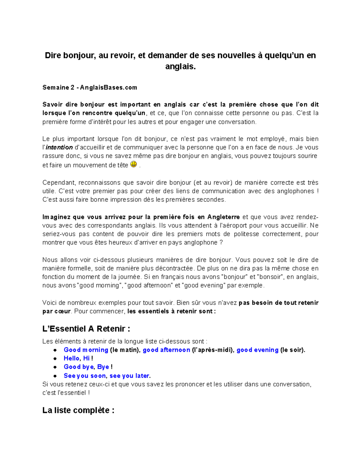 Cours 3 anglais cned Dire bonjour, au revoir, et demander de ses