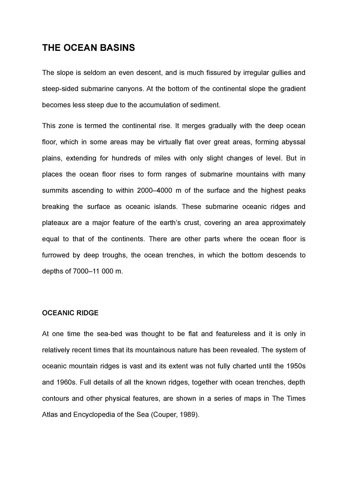 essay about ocean basins