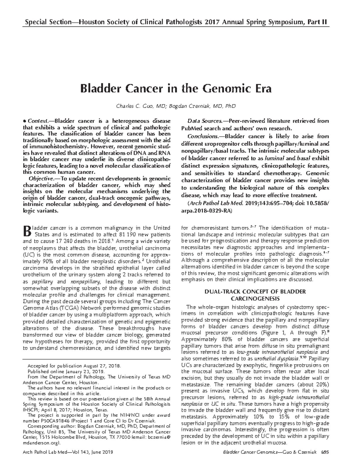 Bladder Cancer in the Genomic era - Guo, Bogdan Czerniak, MD, PhD ...