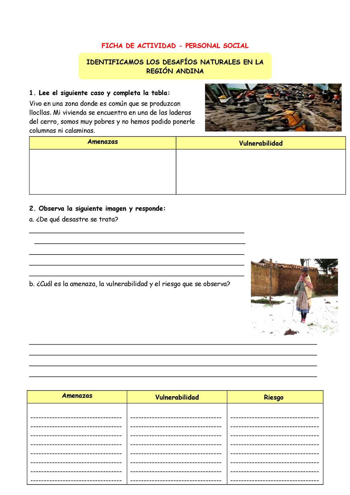 Ficha-JUEV-PS- Identificamos LOS Desafíos Naturales EN LA Región Andina ...