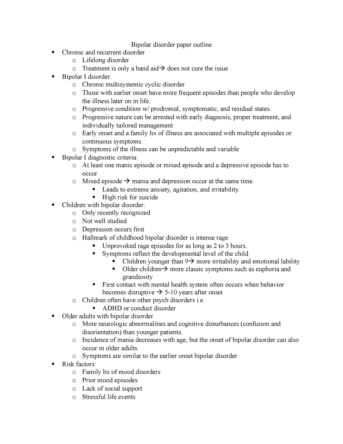 disorder research paper outline