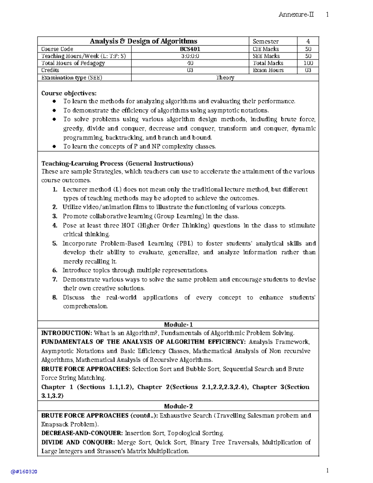 Analysis and design of algorithms - @#160320 1 Analysis & Design of ...