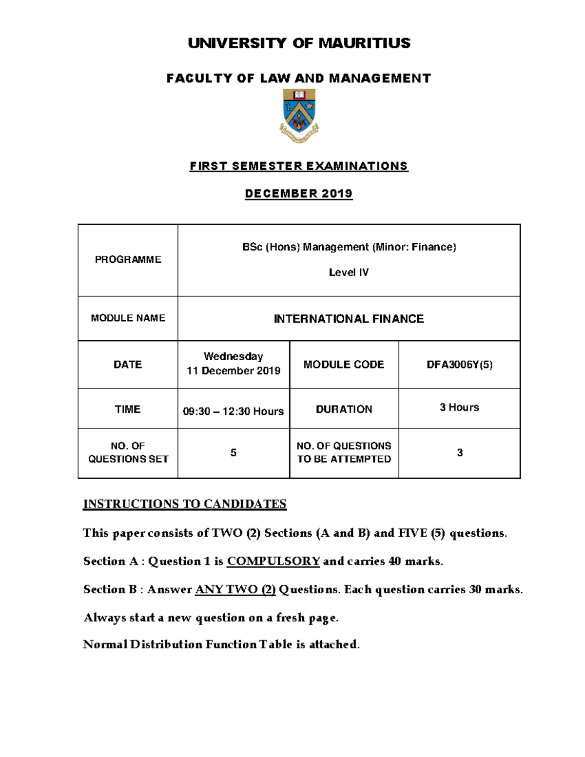 DFA3006Y 5 2019 1 past exam papers UNIVERSITY OF MAURITIUS FACULTY