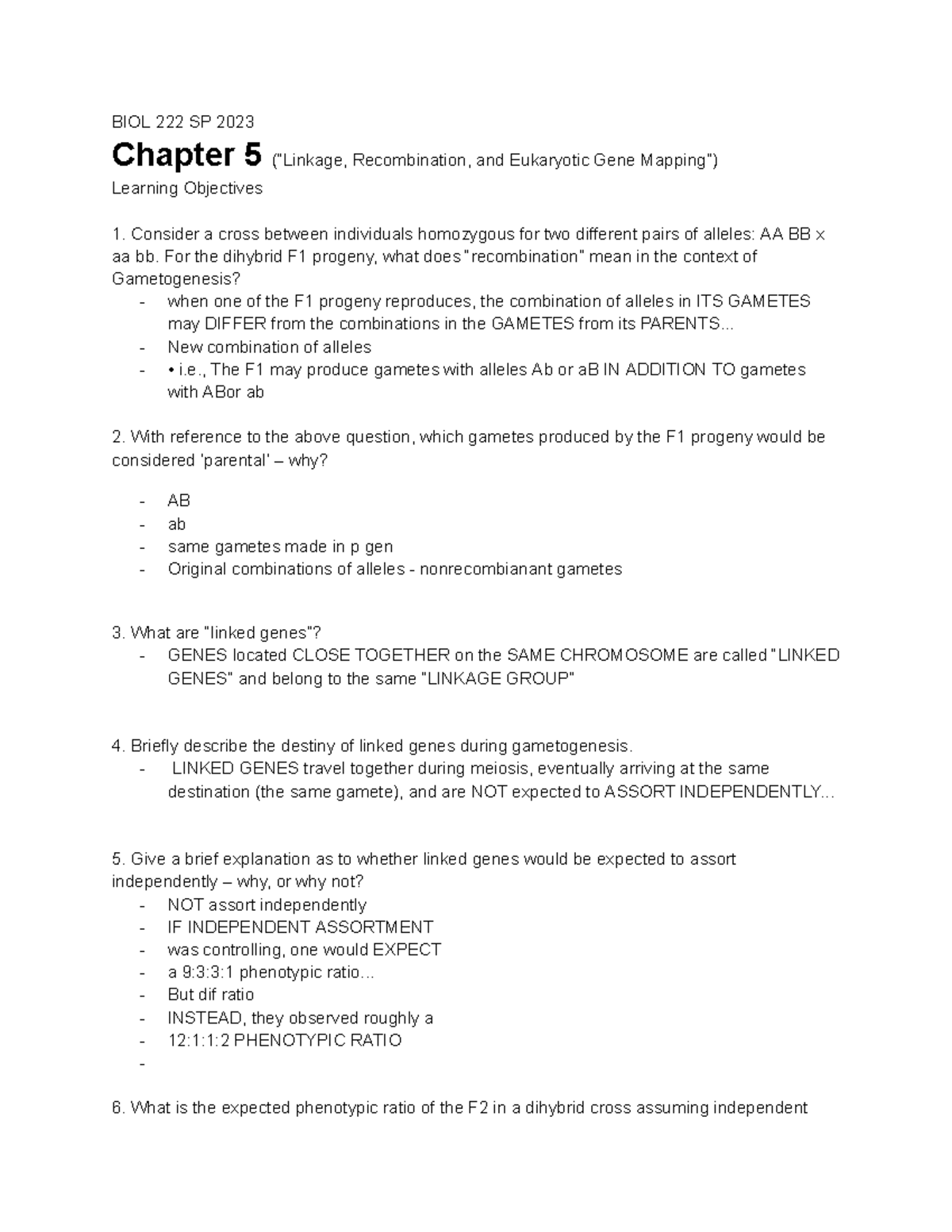 222 Bio Exam 2 - Google Docs - BIOL 222 SP 2023 Chapter 5 (“Linkage ...