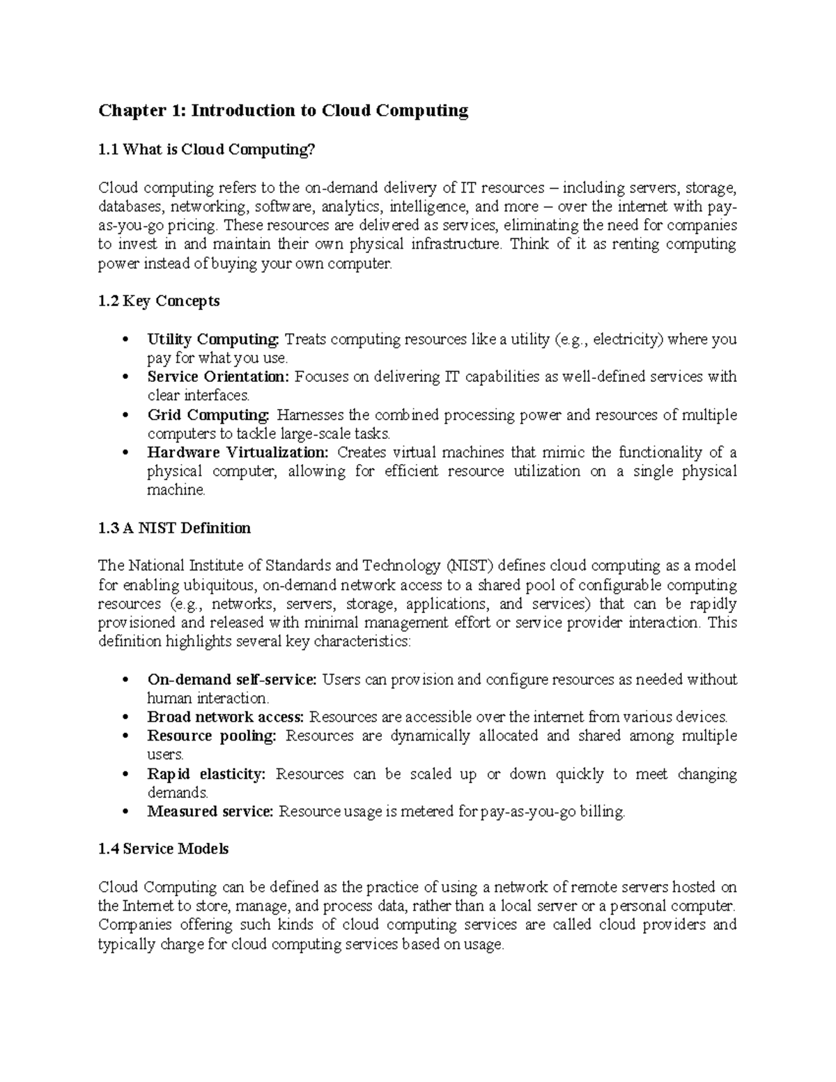 Chapter 1 - intr - Chapter 1: Introduction to Cloud Computing 1 What is ...
