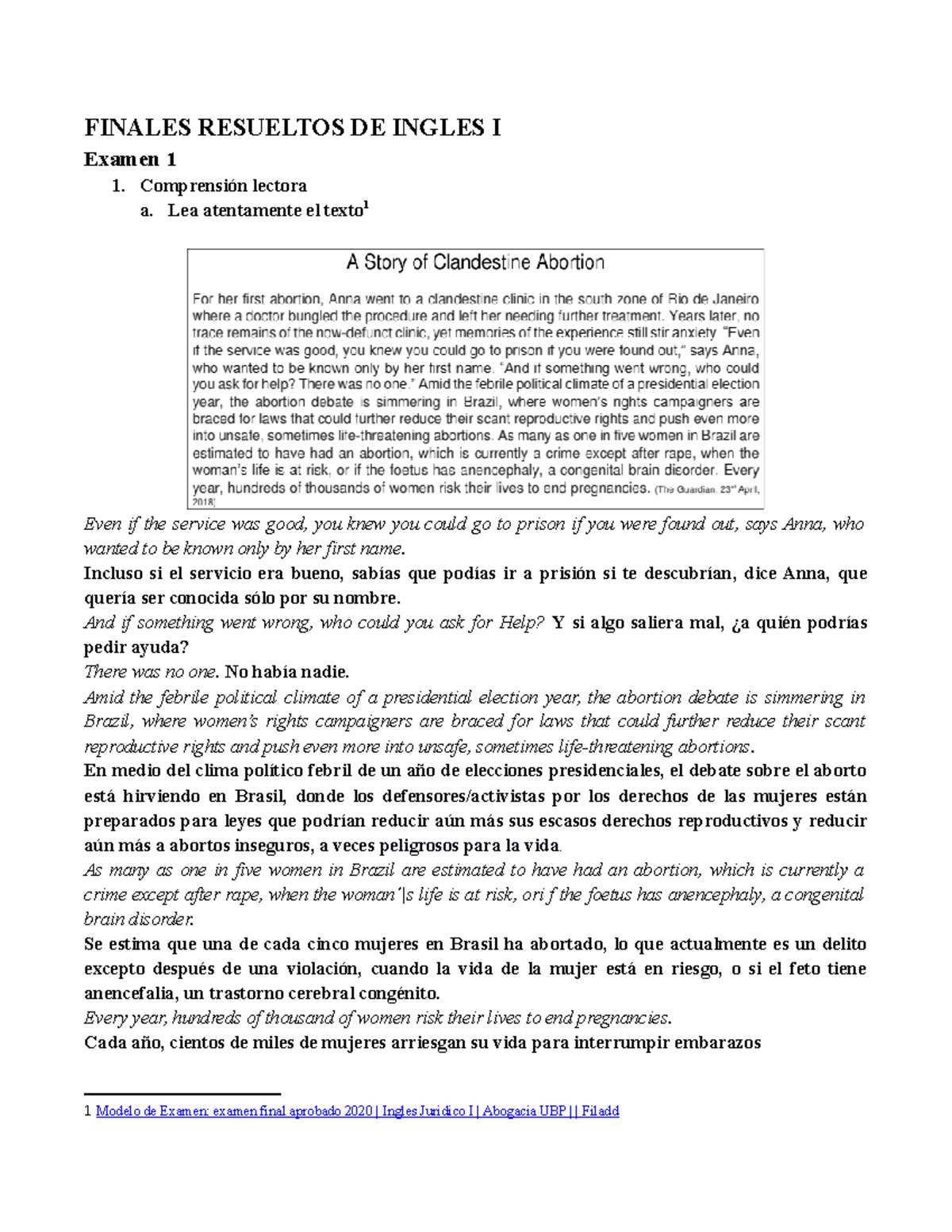 Finales de Ingles I UBP - FINALES RESUELTOS DE INGLES I Examen 1 ...