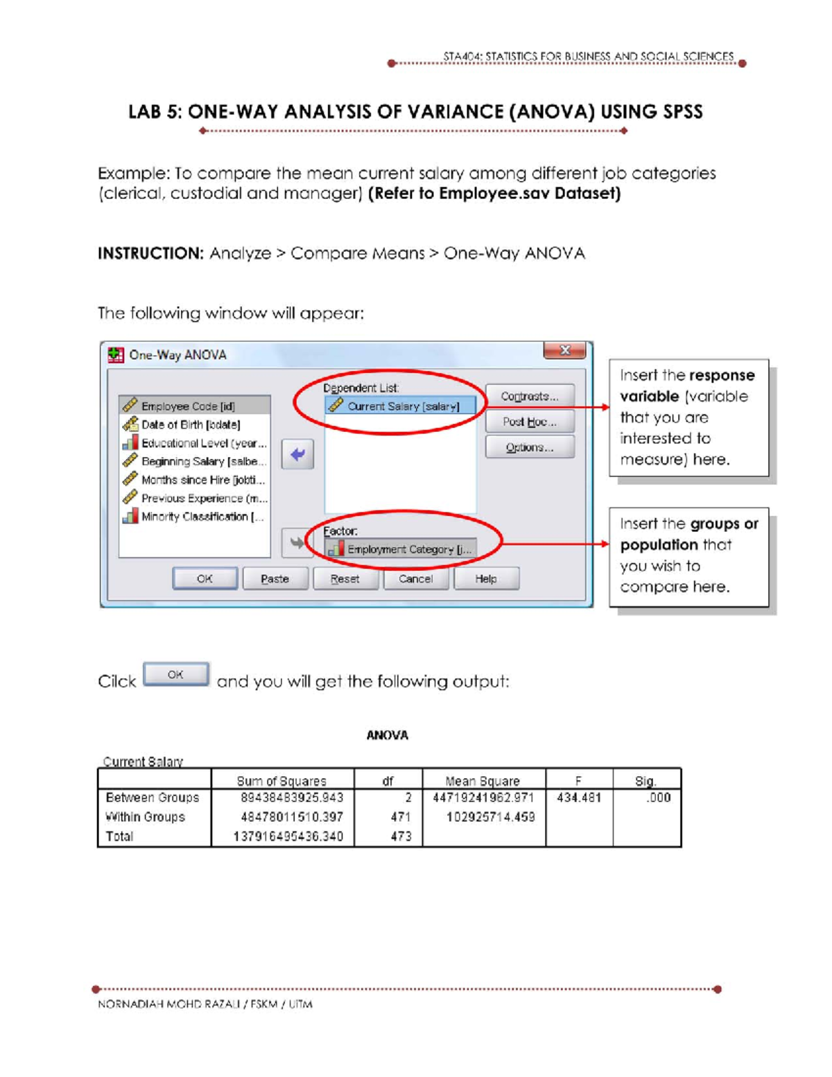 LAB 5 - ONE-WAY Anova Using SPSS - Statistic - Studocu