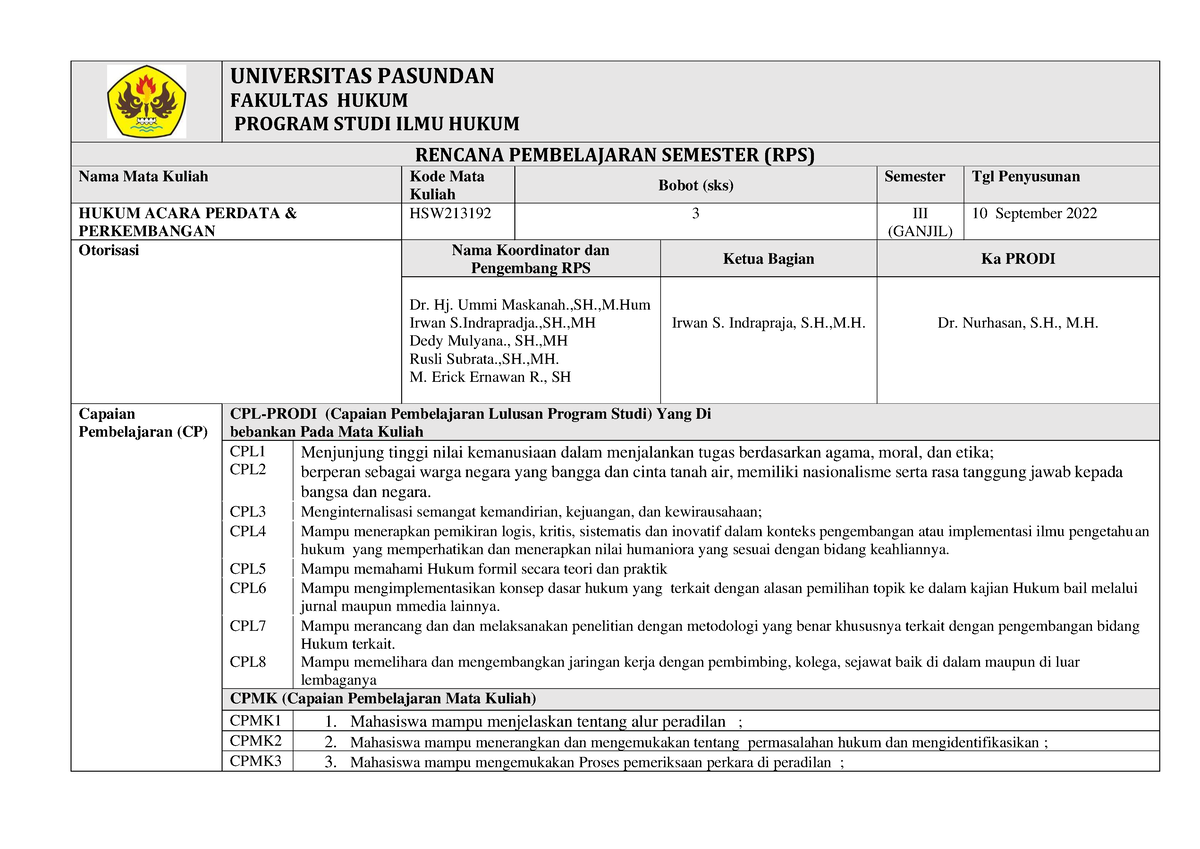 RPS-Hukum Acara Perdata - UNIVERSITAS PASUNDAN FAKULTAS HUKUM PROGRAM ...