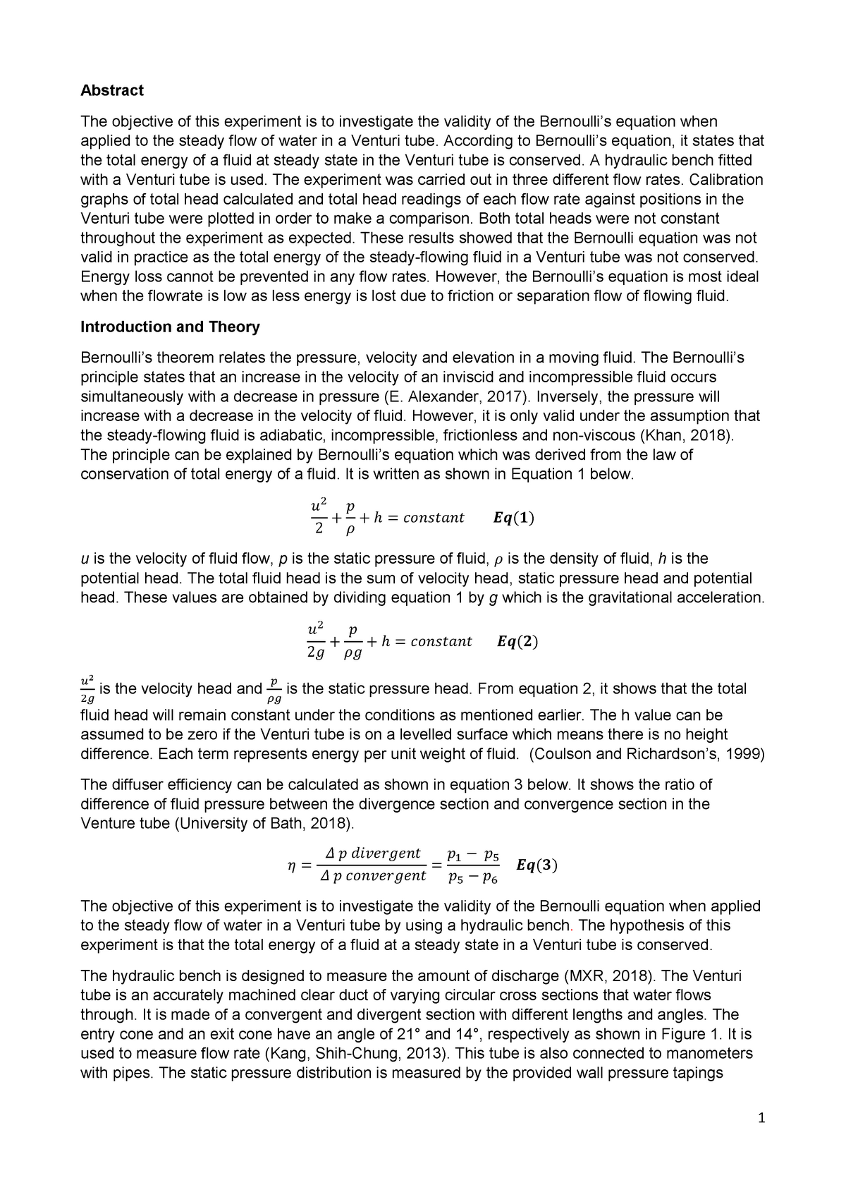 verification of bernoulli's theorem experiment pdf