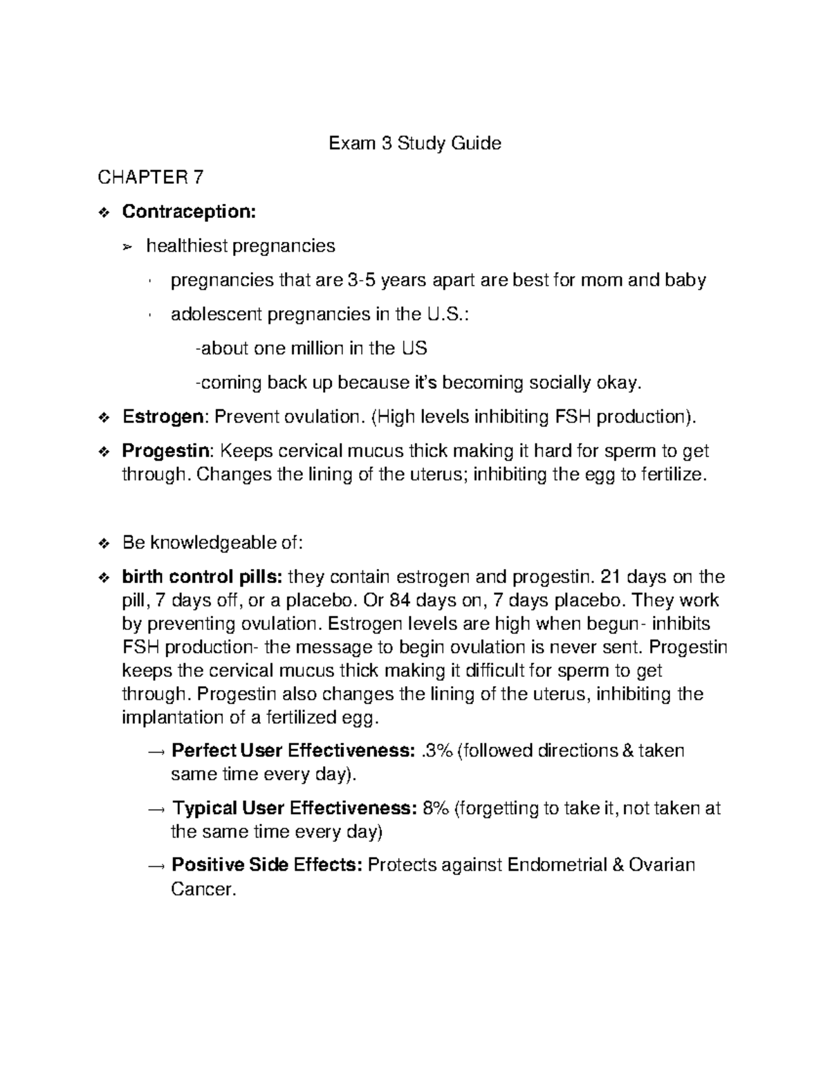 Sexuality Exam 3 Review - Exam 3 Study Guide CHAPTER 7 Contraception ...