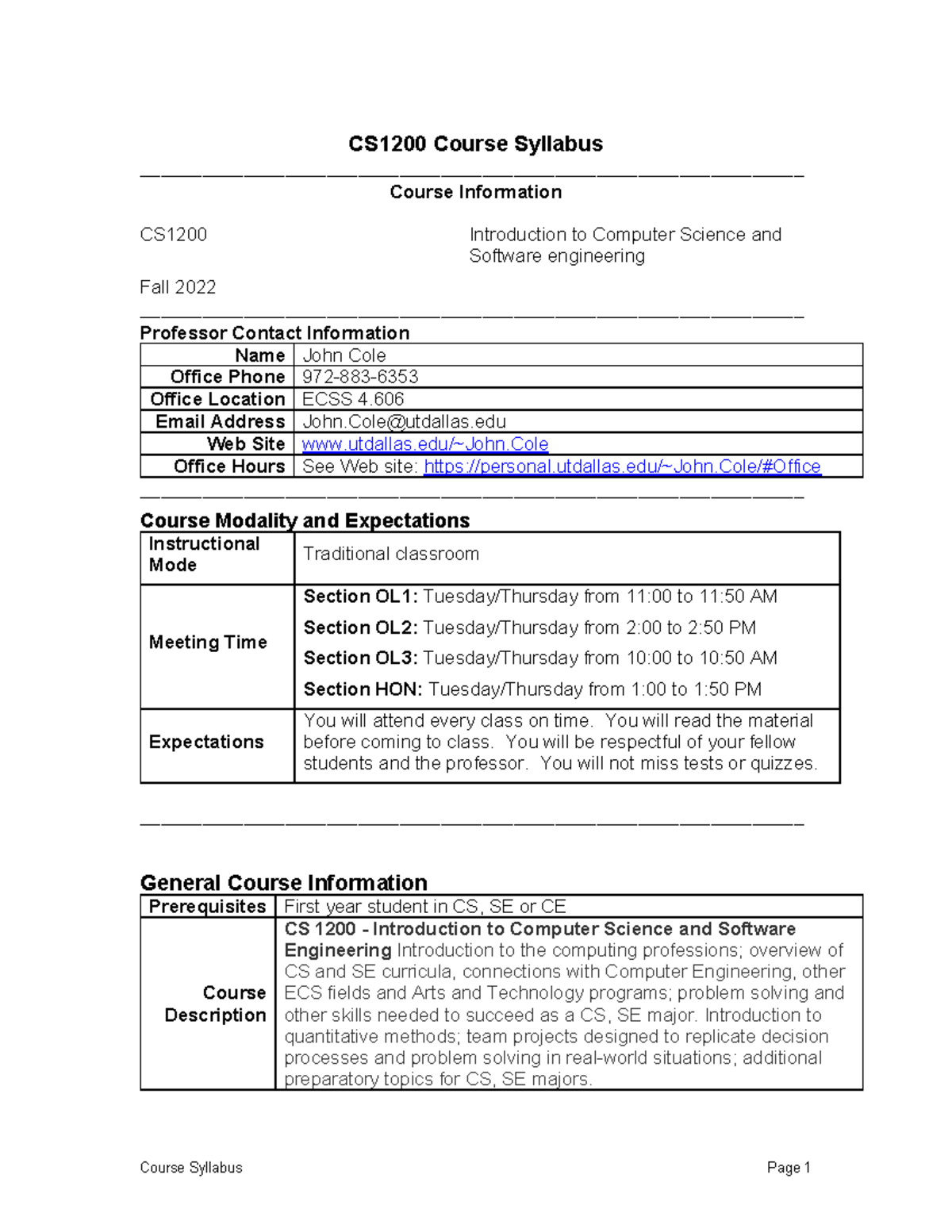 Syl121356 - John Cole - CS1200 Course Syllabus - Studocu