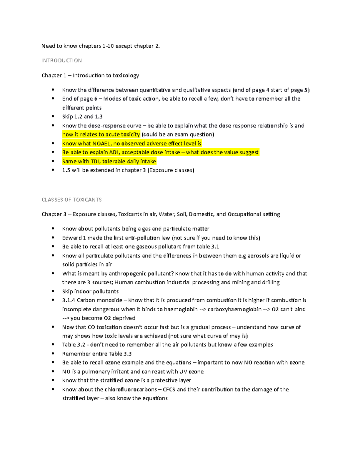 Toxicology Notes - Need To Know Chapters Except Chapter 2. INTRODUCTION ...