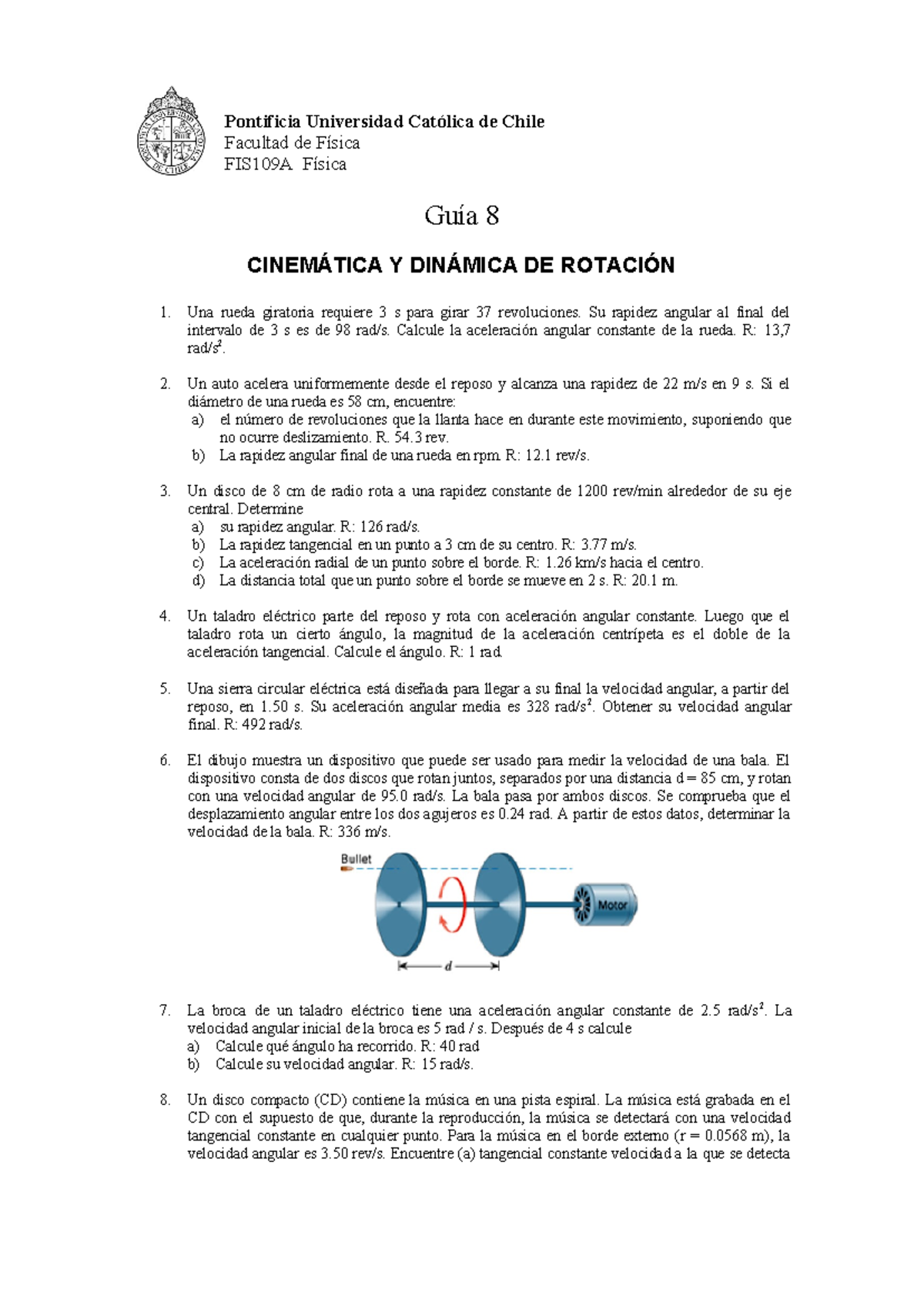 Guia 8 FIS109A - Pontificia Universidad Católica De Chile Facultad De ...