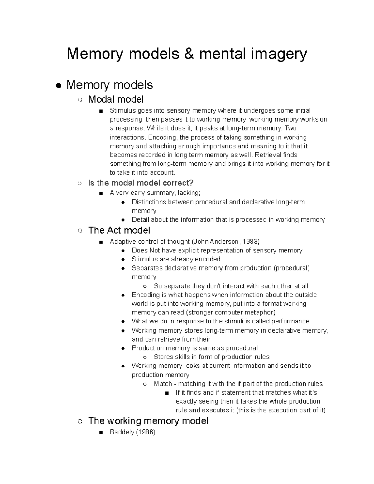 Cognitive Approach - Memory Models & Mental Imagery - Cogs 100 ...