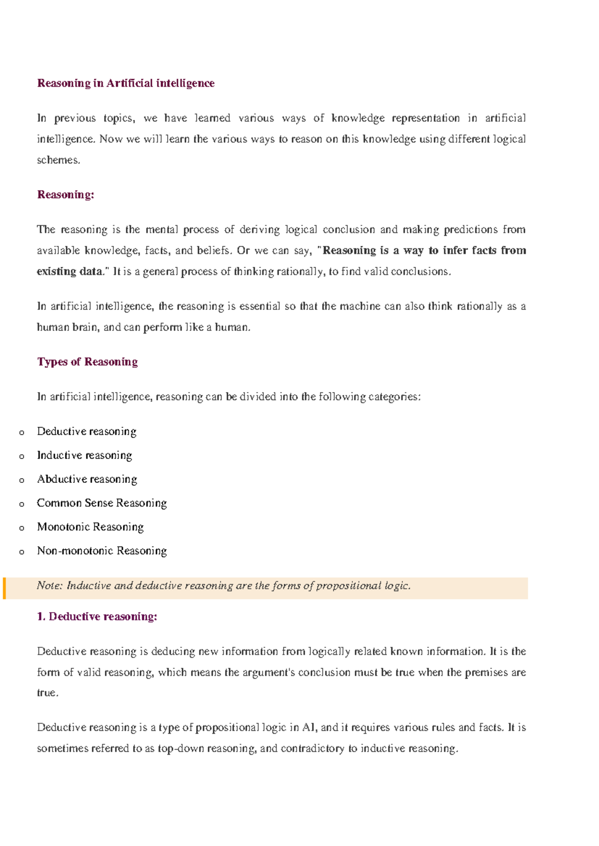 A.I unit 4 - INTROTDUCTION - Reasoning in Artificial intelligence In ...