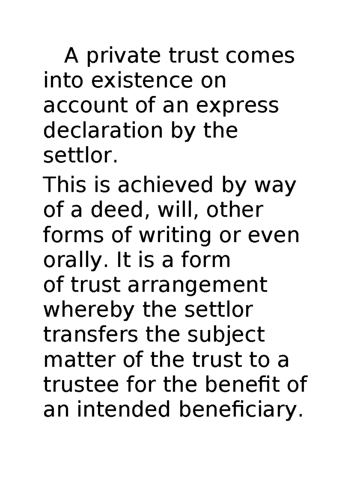 Express trust(Certainties) Essay - A private trust comes into existence ...