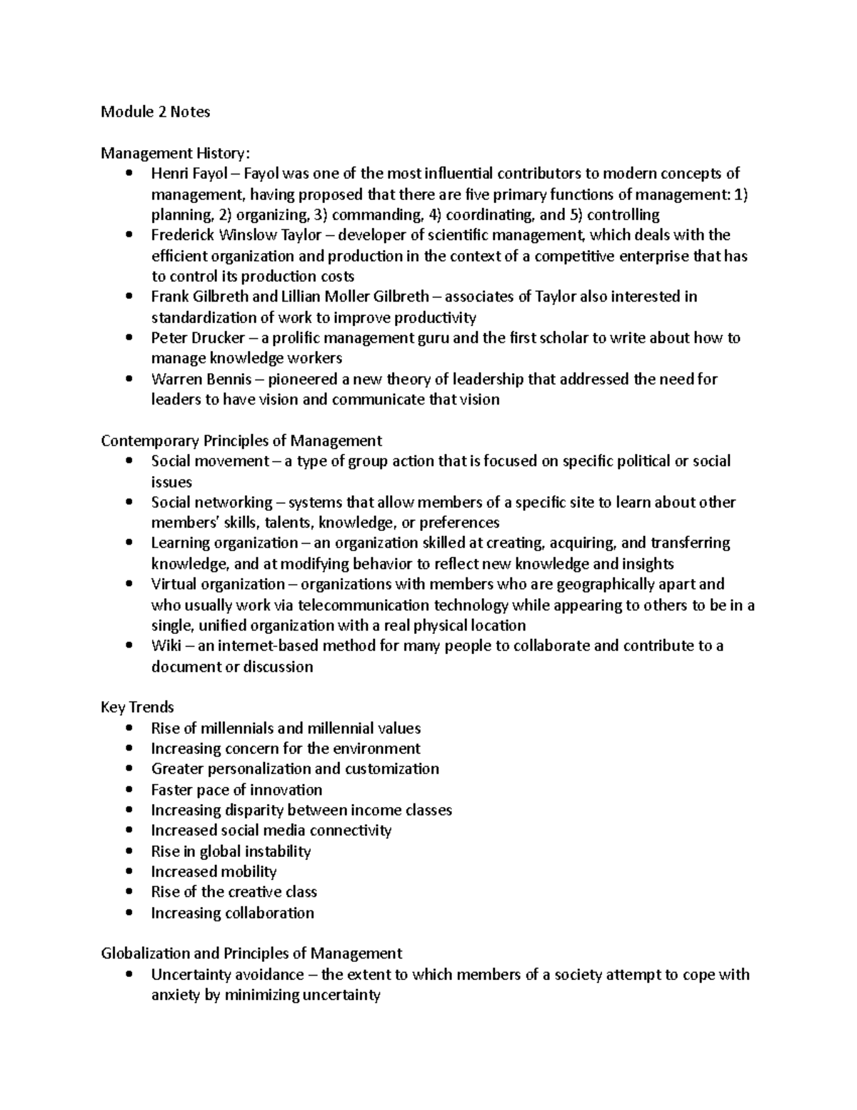 Module 2 Notes - Module 2 Notes Management History: Henri Fayol – Fayol ...