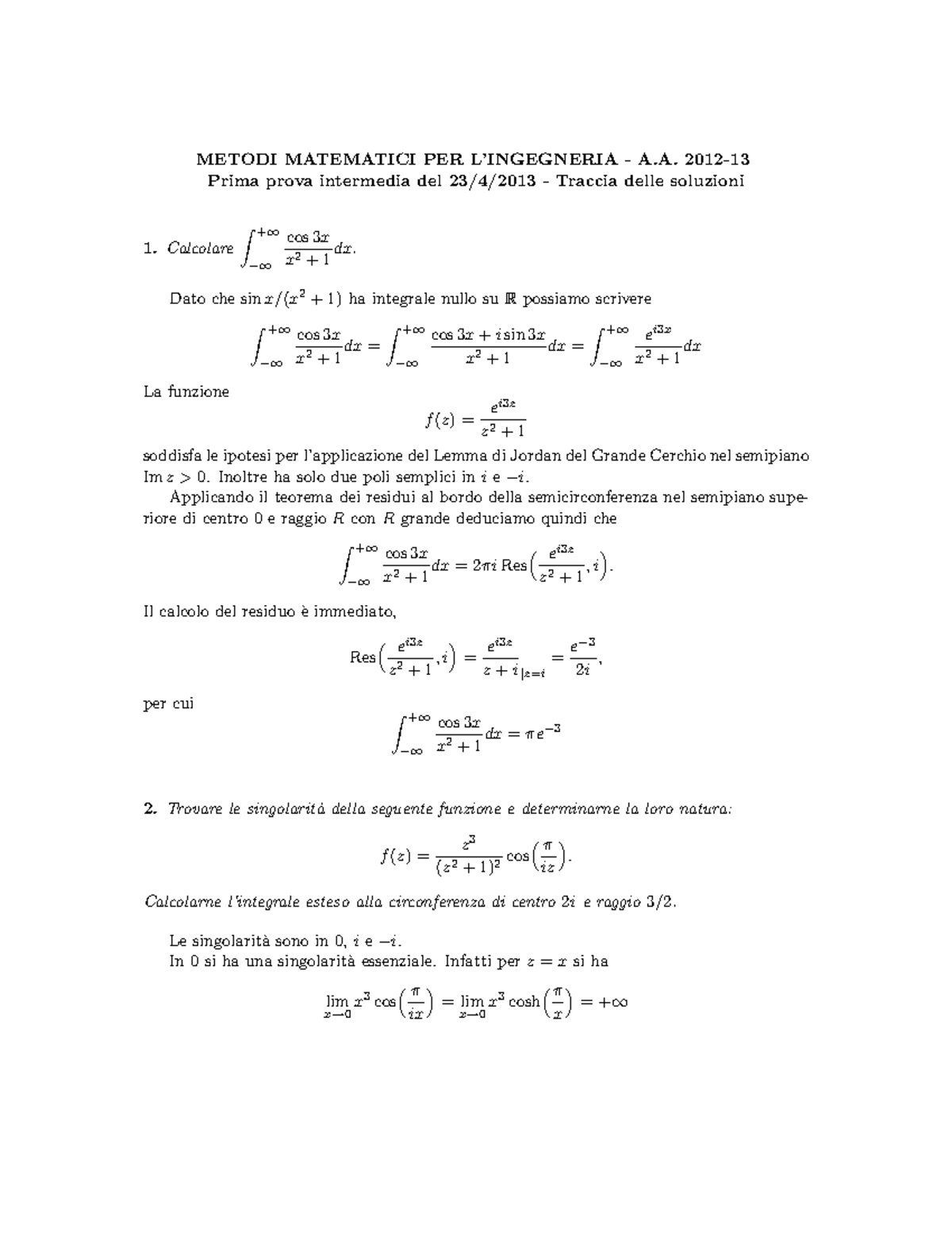 Metodi Matematici Per L Ingegneria Sapienza
