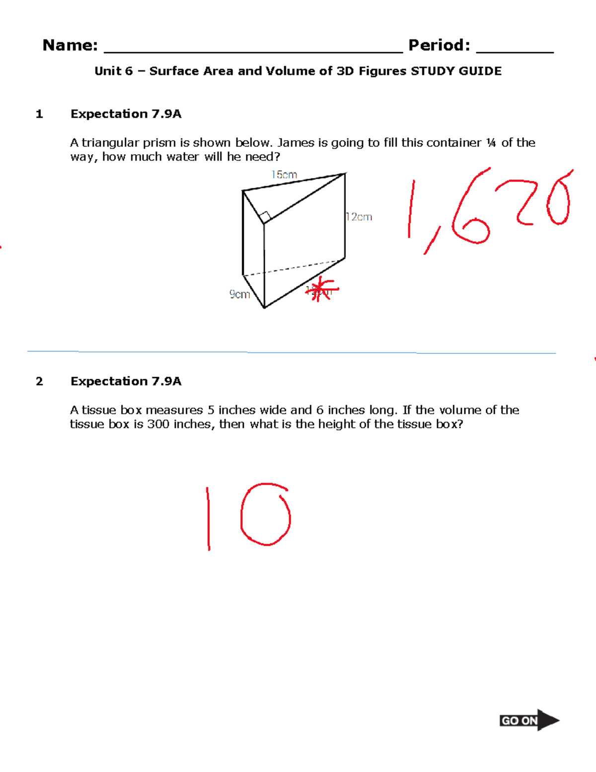 7th Grade Unit 6 Test Study Guide 1 - Name ...
