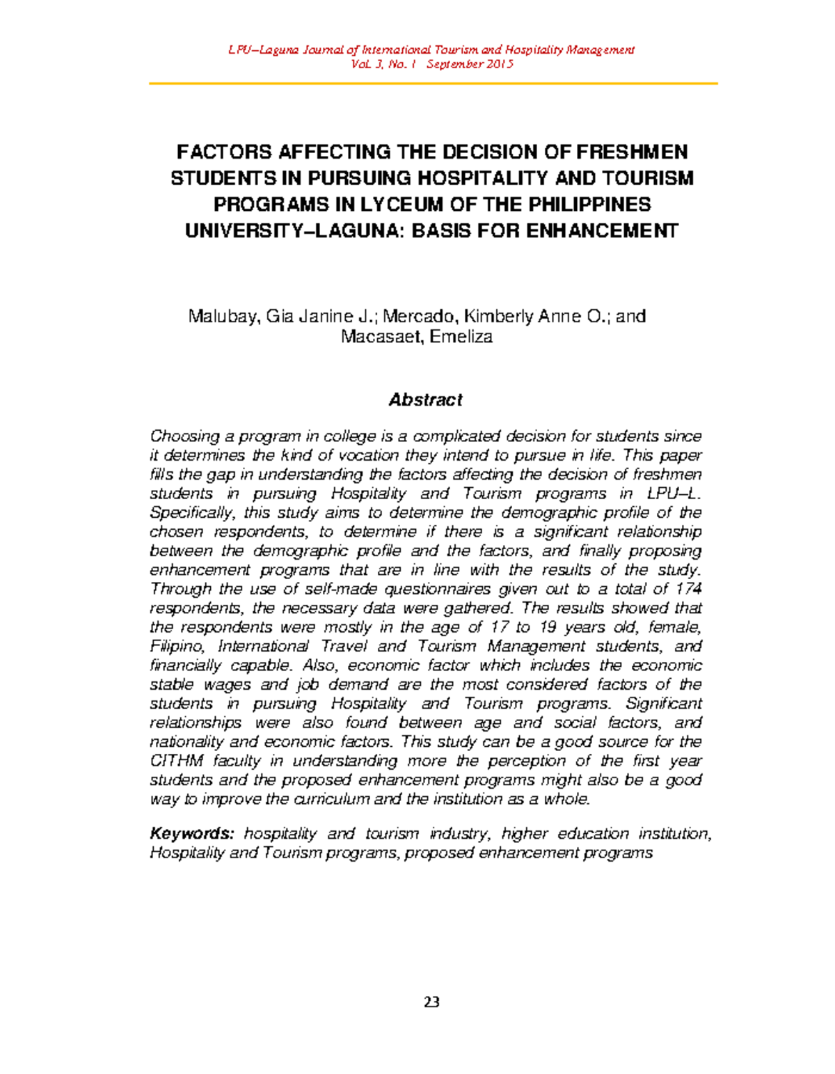 Research Thesis - Vol. 3, No. 1 September 2015 FACTORS AFFECTING THE ...