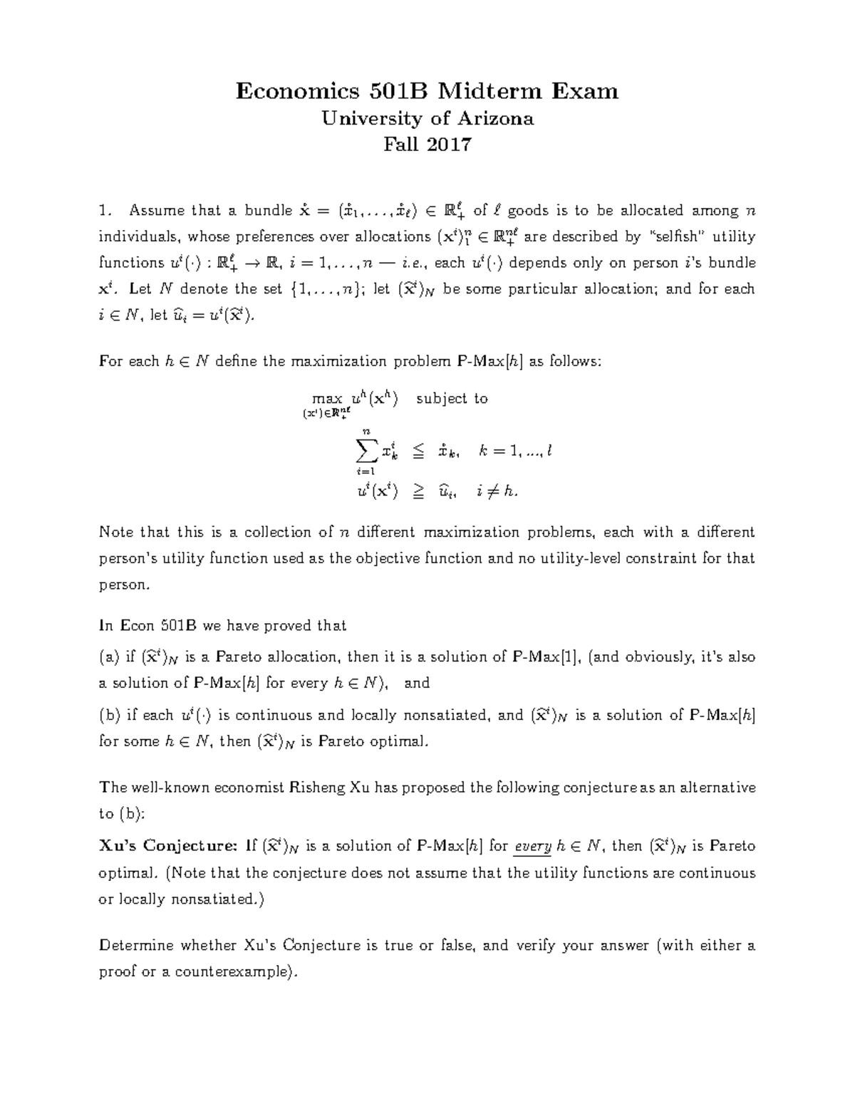 2017 Midterm Exam Econ 501b - Economics 501B Midterm Exam University Of ...