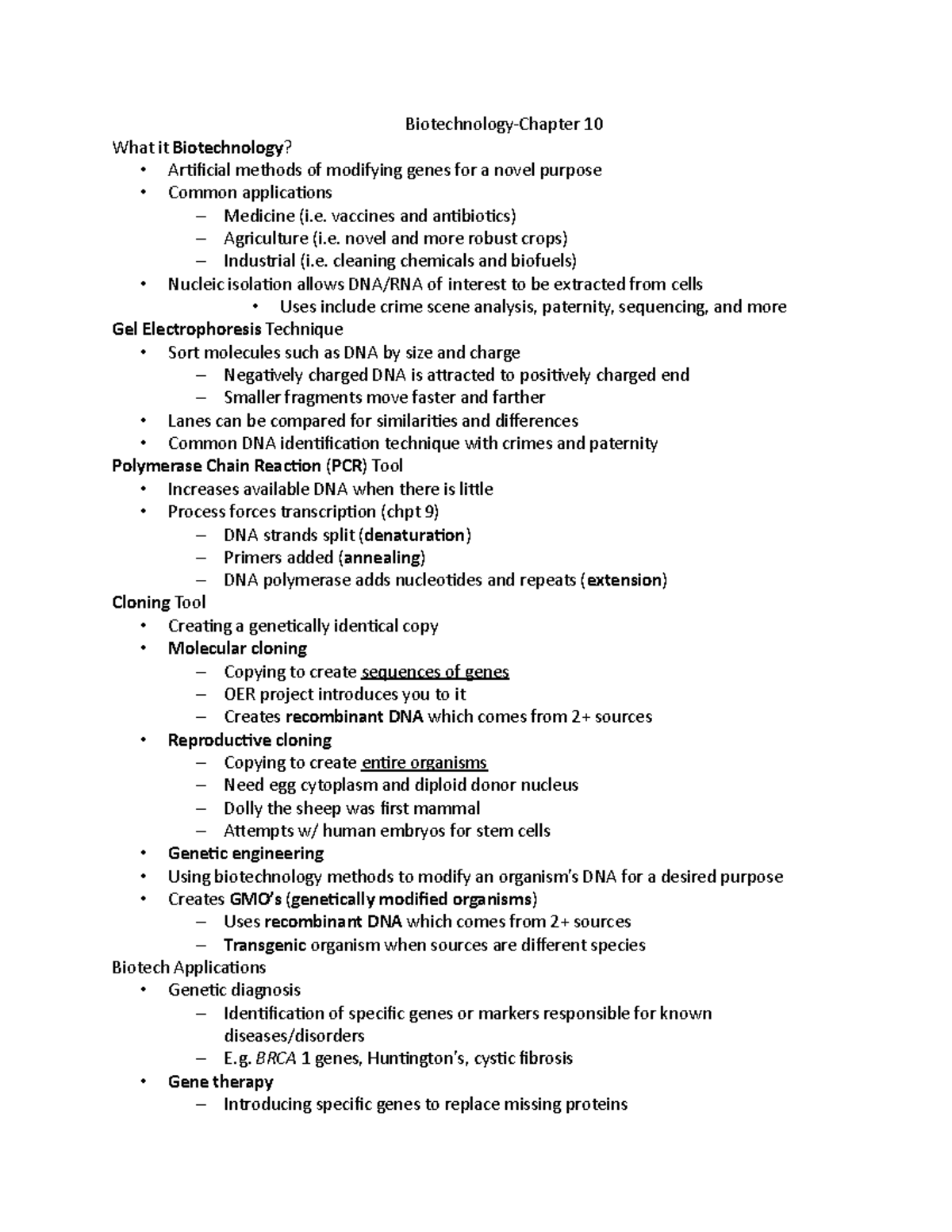 Chapter 10 Notes - Biotechnology-Chapter 10 What it Biotechnology ...