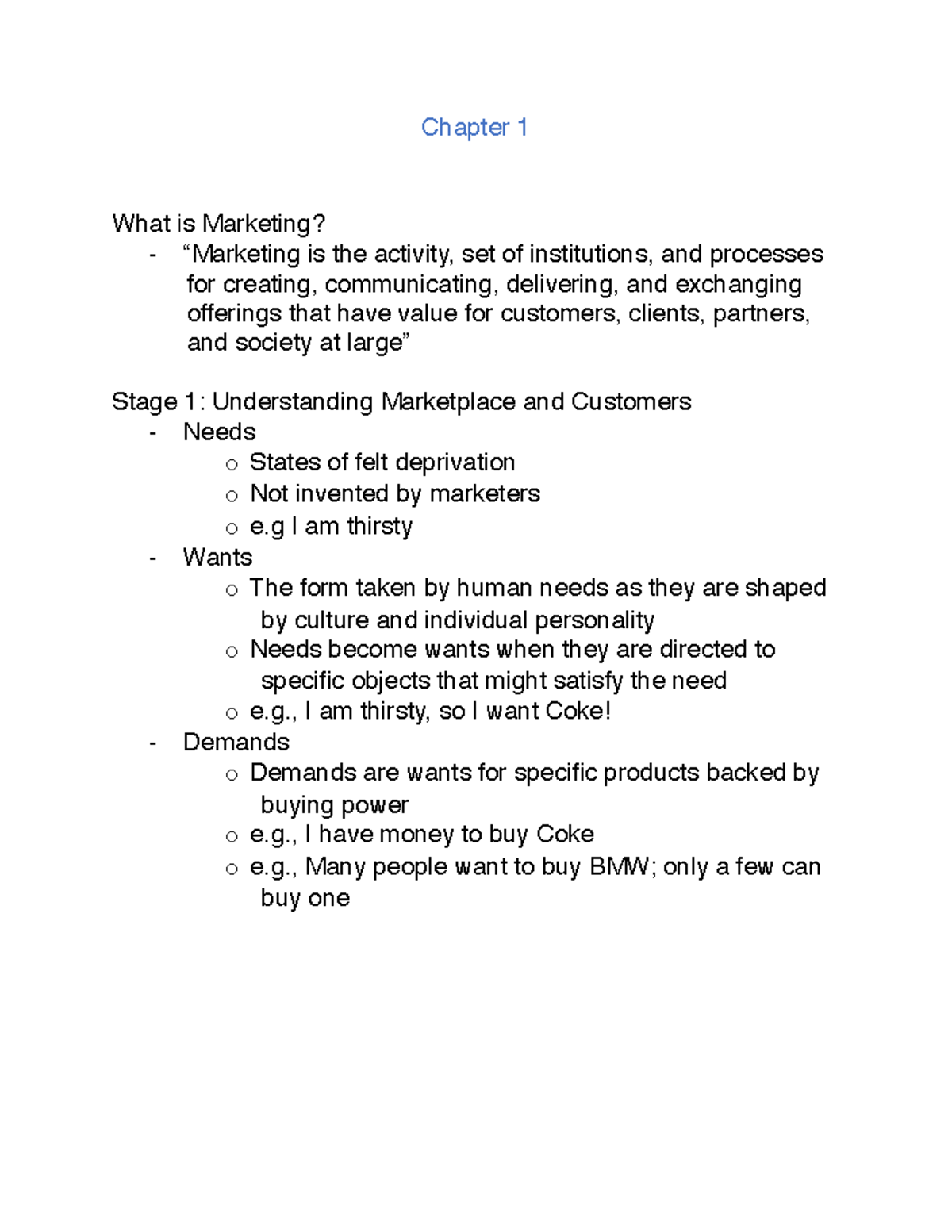 Chapter 1 lecture notes - Chapter 1 What is Marketing? - “Marketing is ...