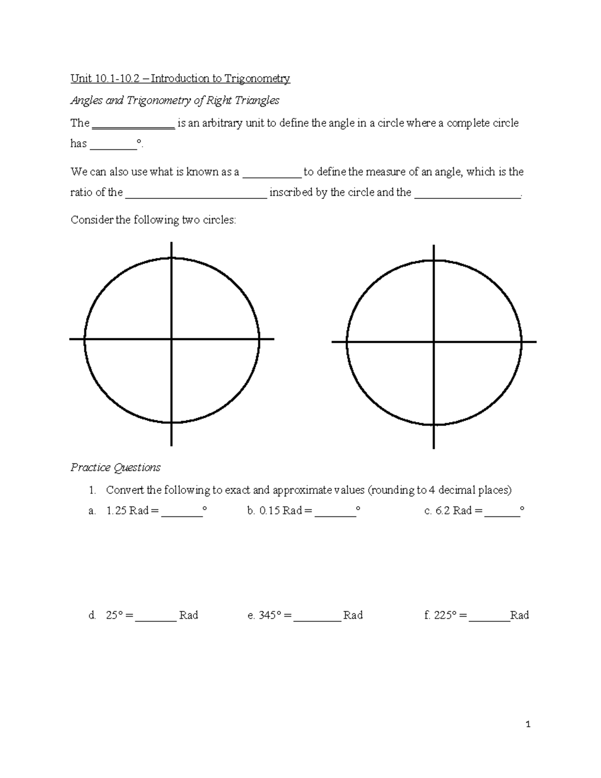 Unit 10.1-10.2 - Introduction to Trigonometry - Unit 10.1-10 ...