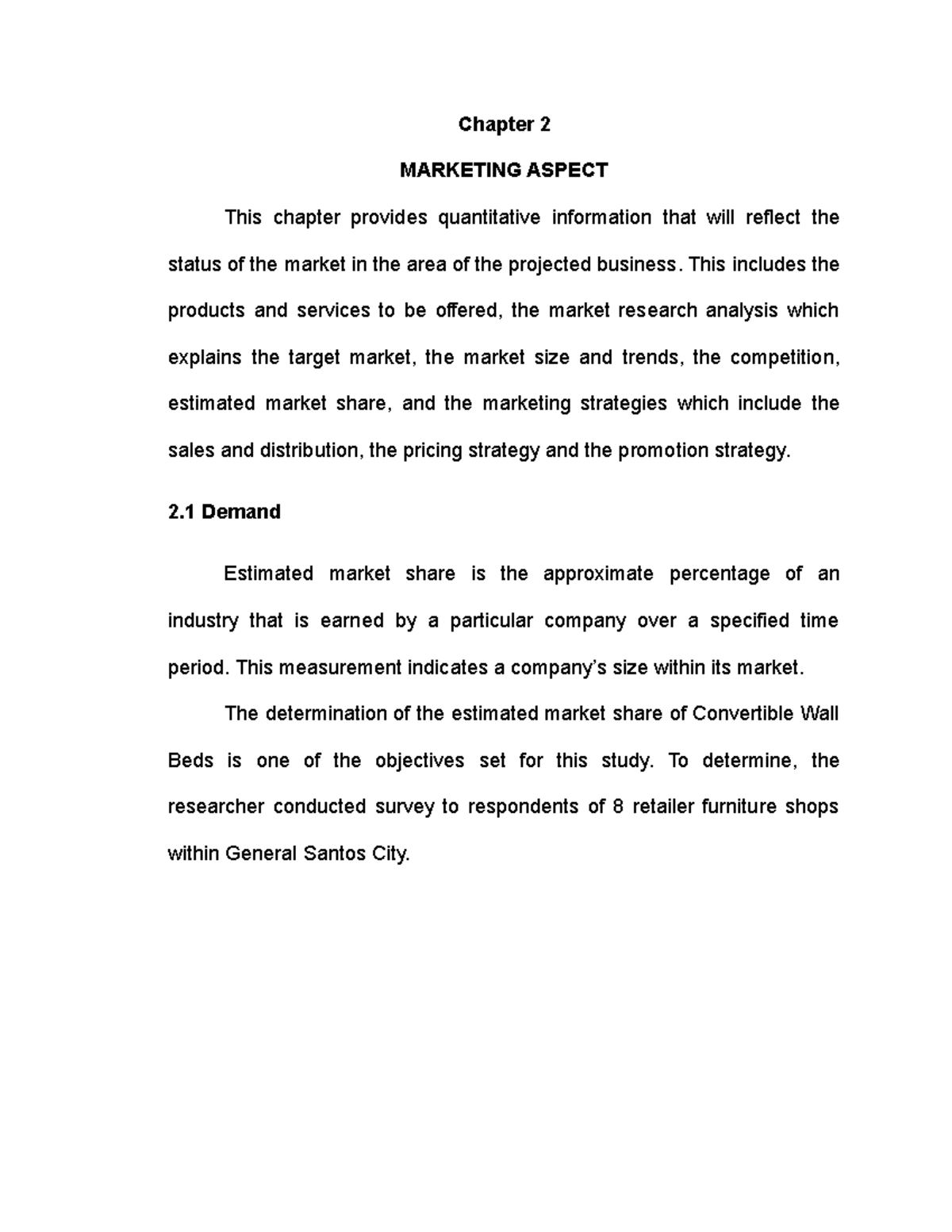 Chapter 2 Final Feasibility Study Under Graduate Chapter 2 MARKETING 