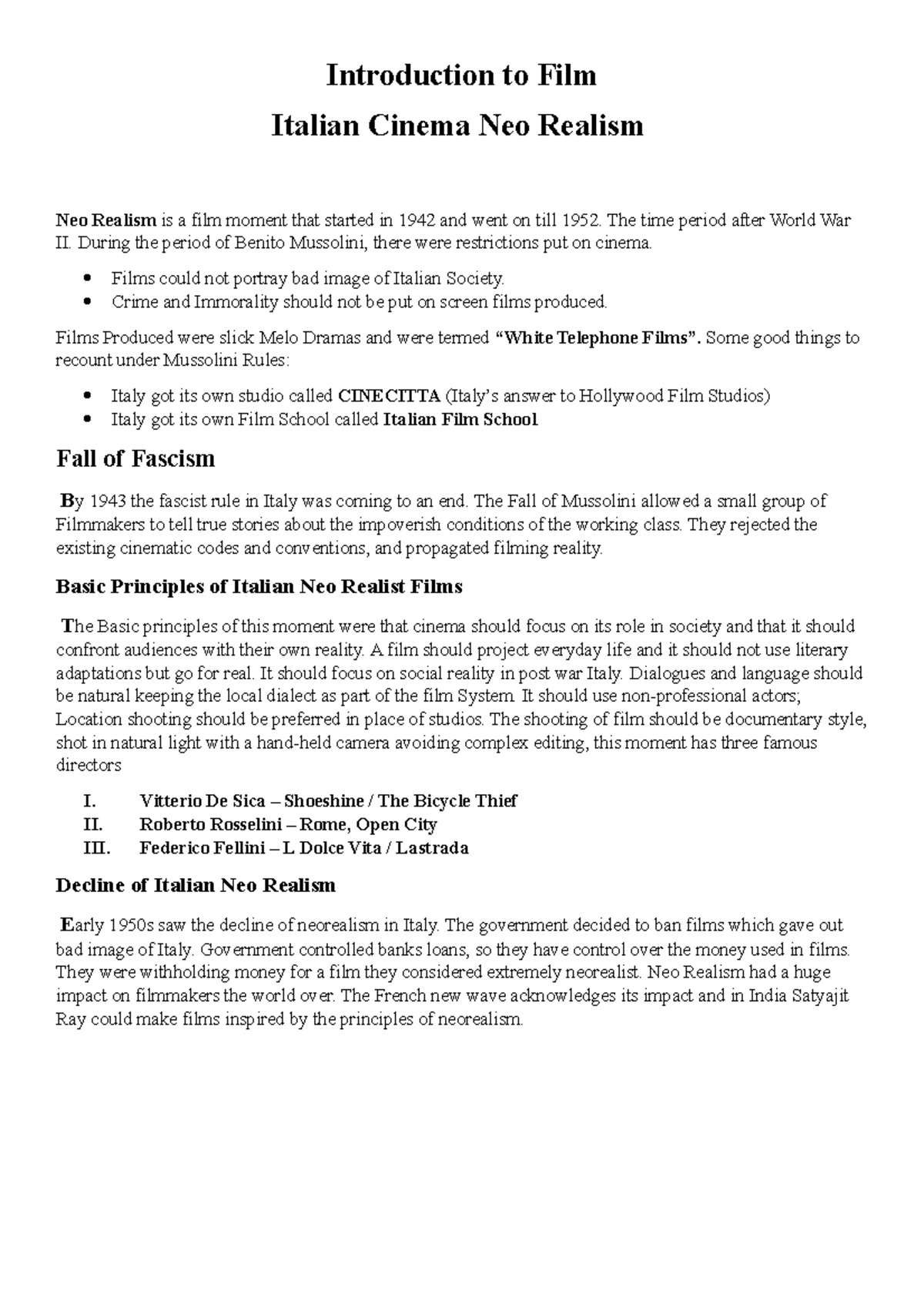 4. Italian Neo Realism Cinema Introduction to Film Italian Cinema Neo