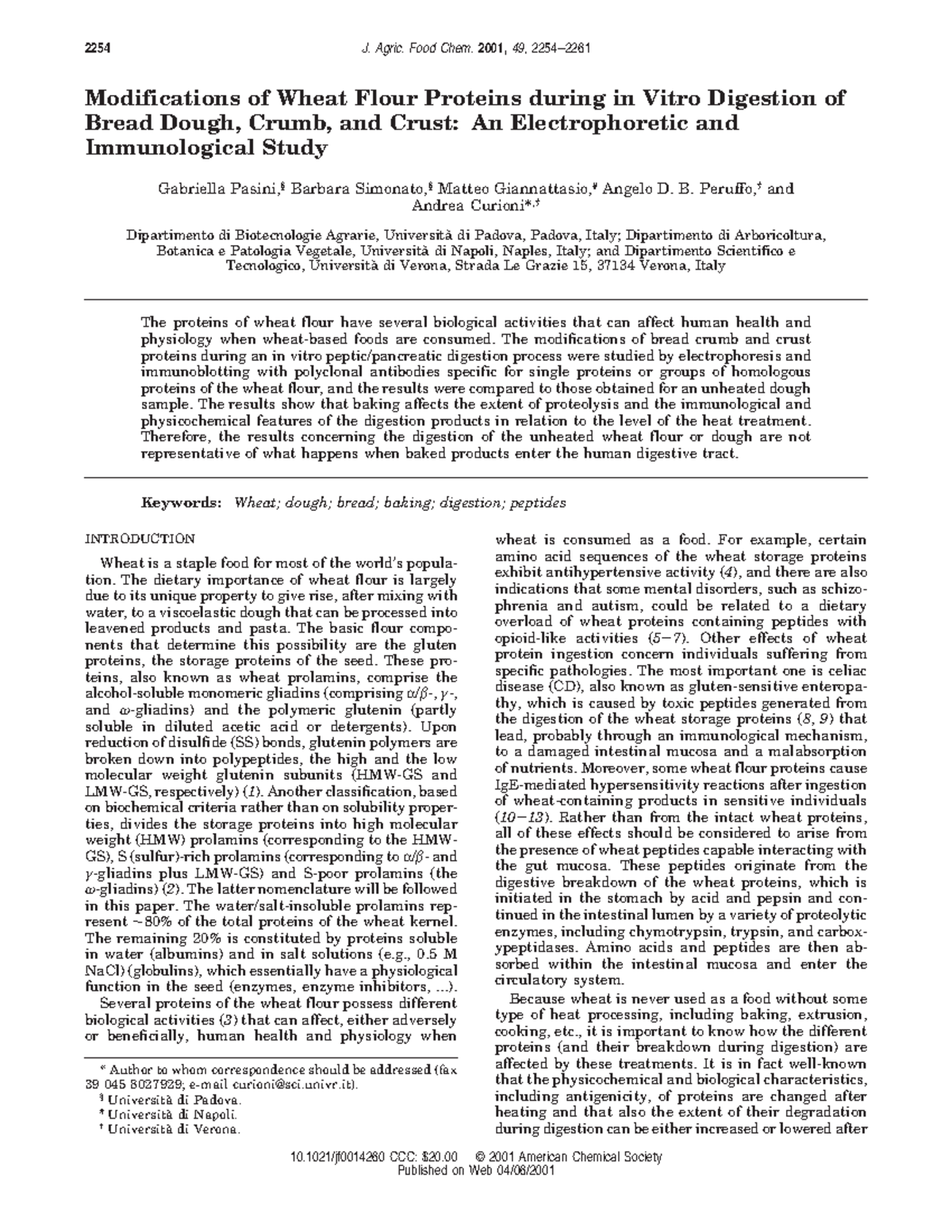 Modifications of Wheat Flour Proteins during in Vitro Digestion of