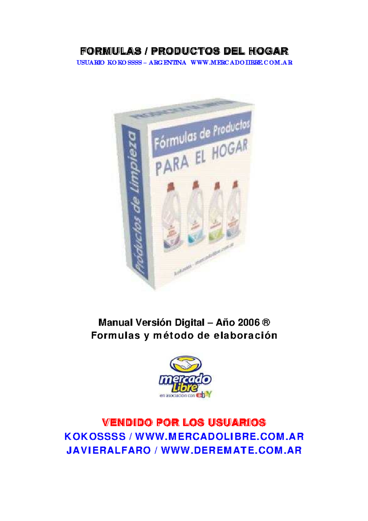 Formulas Productos DEL Hogar - FORM ULAS / PRODU CT OS DEL HOGAR ...