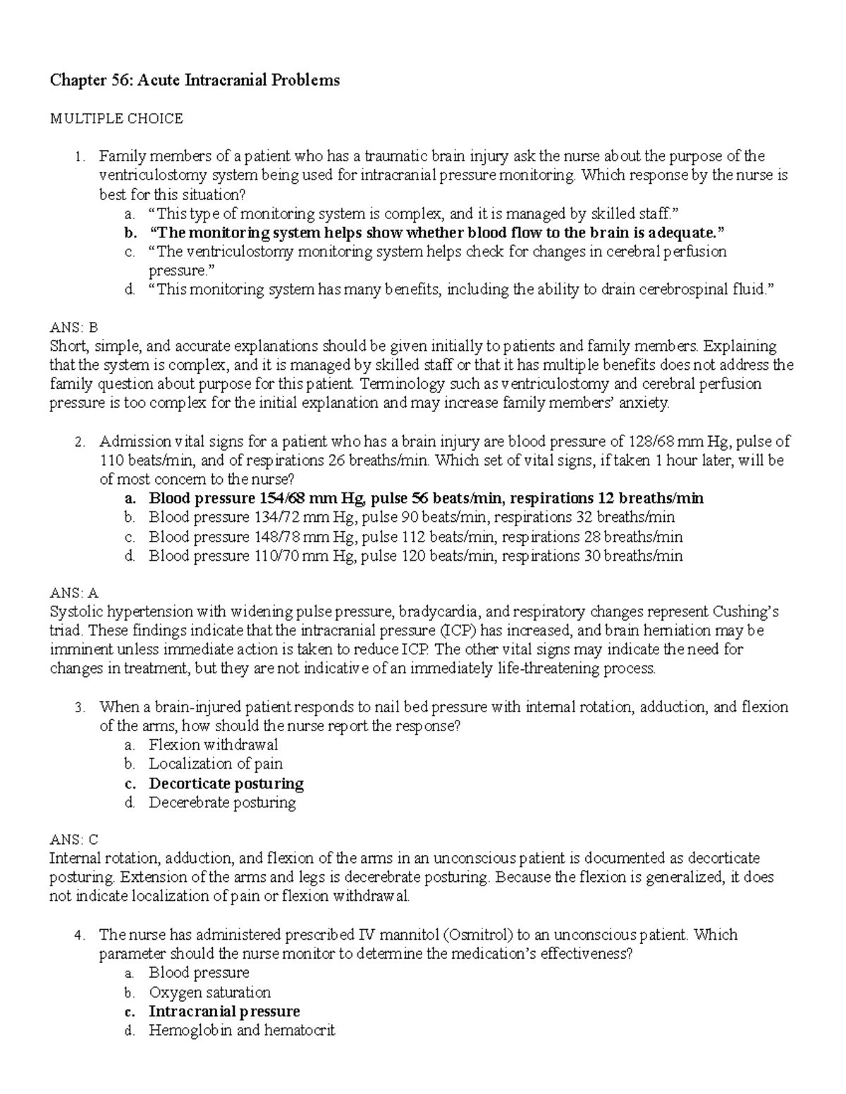 Chapter 56 ICP Questions - Chapter 56: Acute Intracranial Problems ...