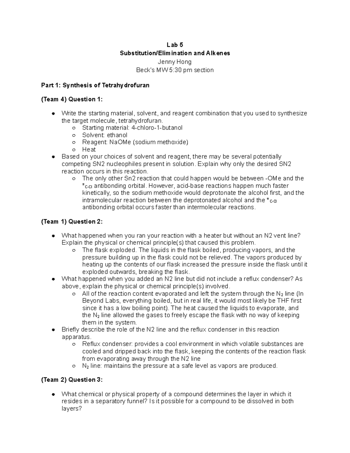 Substitution/Elimination and Alkenes Lab Assignment 6 - Lab 5 ...