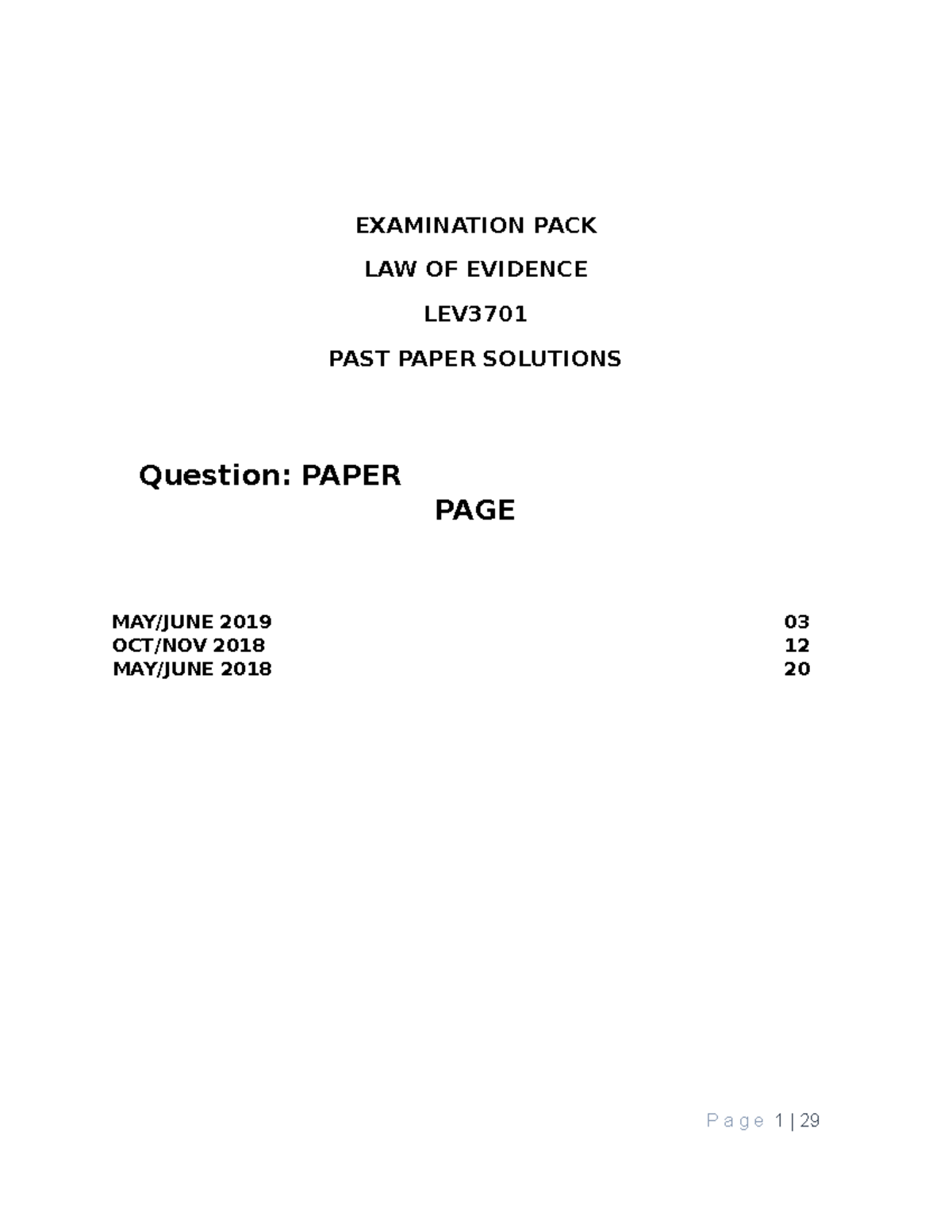 Law Of Evidence - LEV3701 Exam Memos - EXAMINATION PACK LAW OF EVIDENCE ...