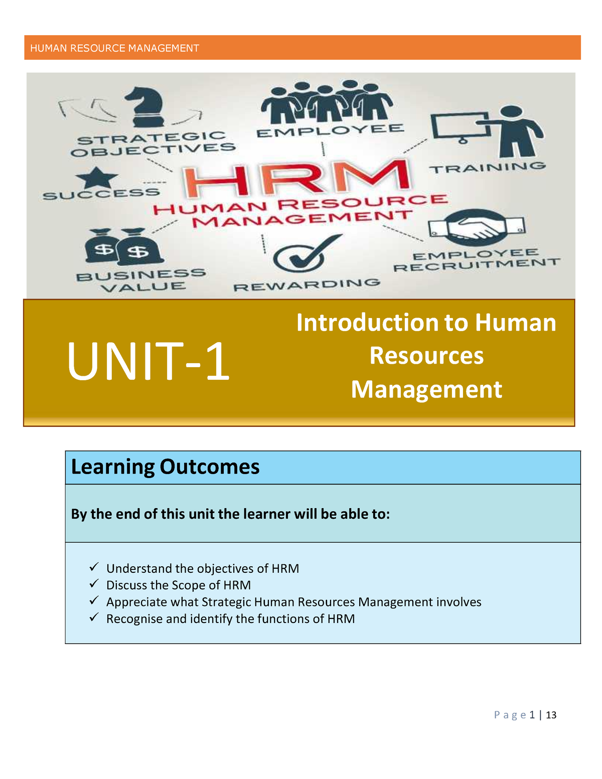 HRM Intro - Human Resource Management - UNIT- Introduction To Human ...