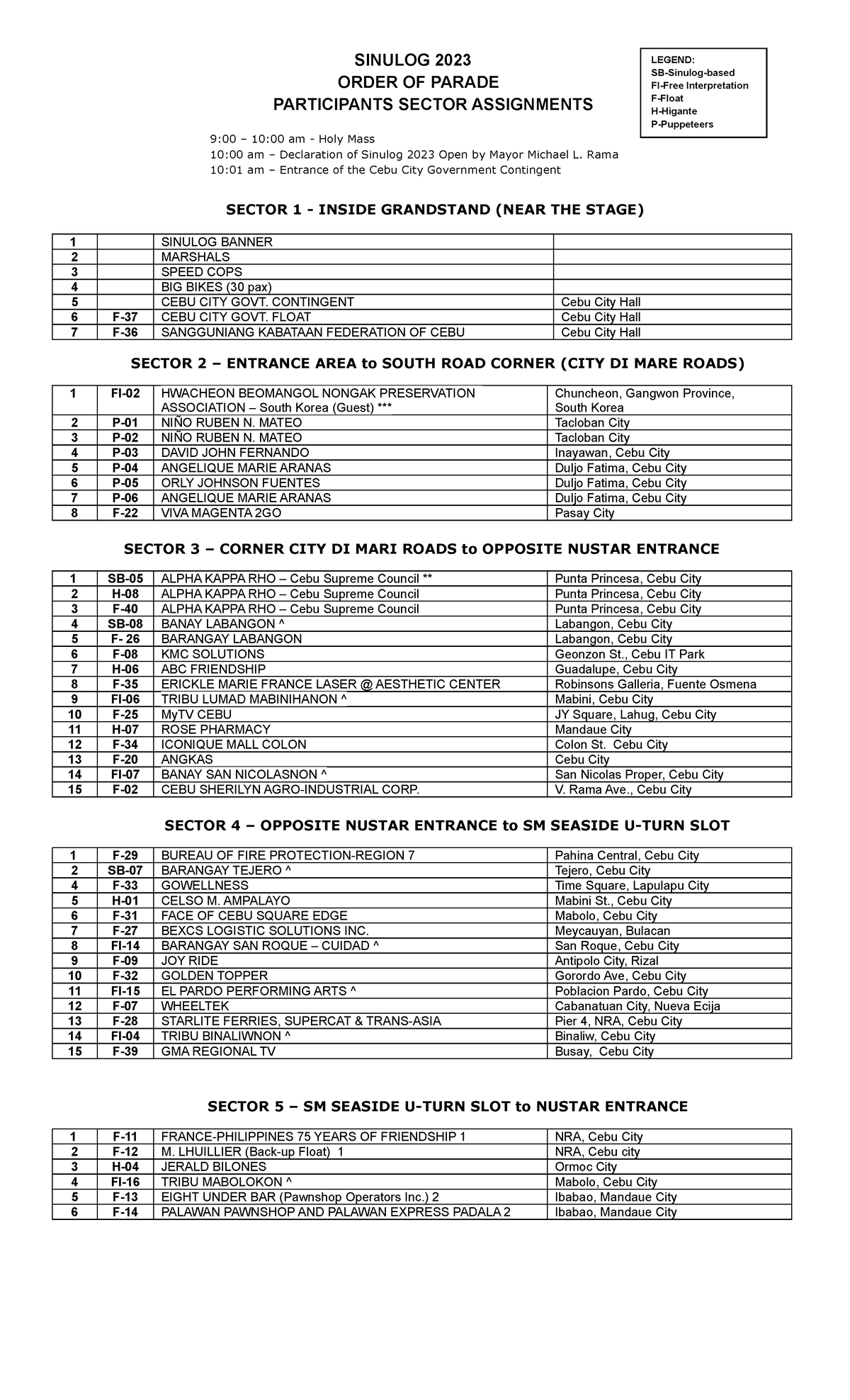 Sinulog-LIST-OF- Participants BY- Sector Final - SINULOG 2023 ORDER OF ...