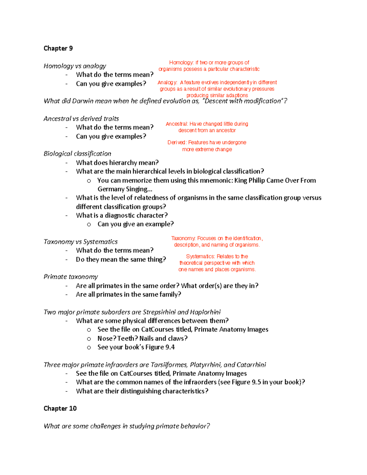 ANTH 005 - Exam 3 Study Guide - Chapter 9 Homology vs analogy - What do ...