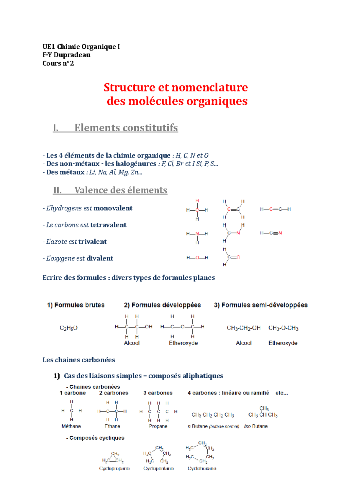 2. Structure Et Nomenclature Des Molécules - UE1 Chimie Organique I F-Y ...