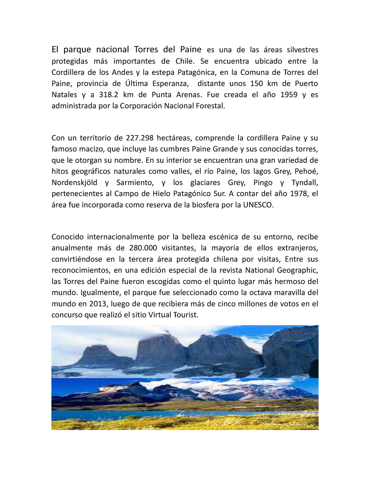 Informacion torres del Paine - El parque nacional Torres del Paine es