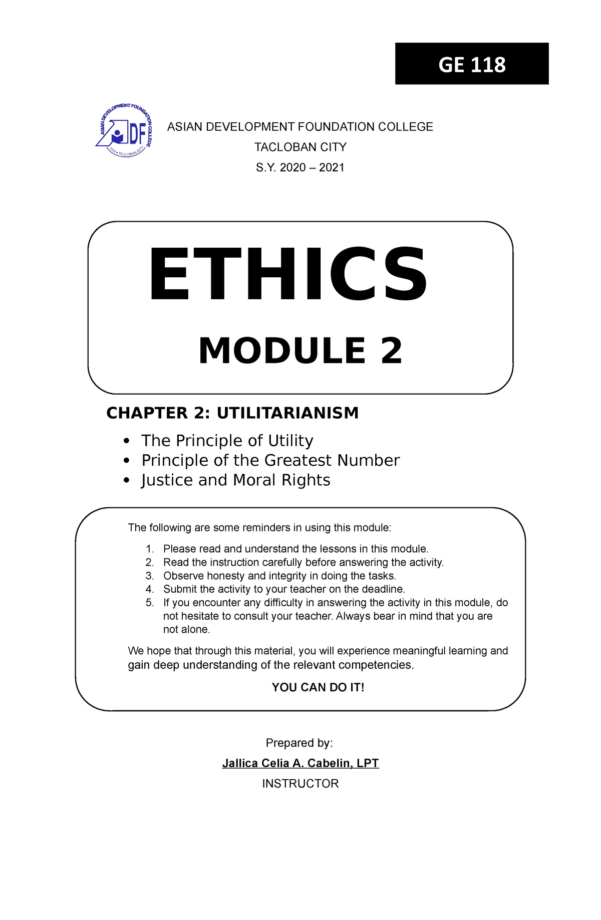 Module 2 Ethics - random - ASIAN DEVELOPMENT FOUNDATION COLLEGE ...