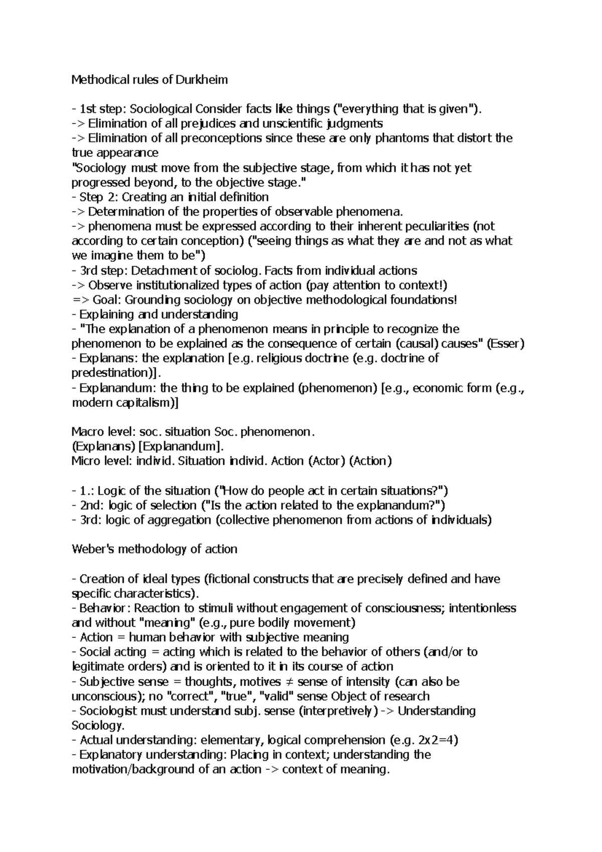 Methodical rules of Durkheim -> Elimination of all prejudices and ...
