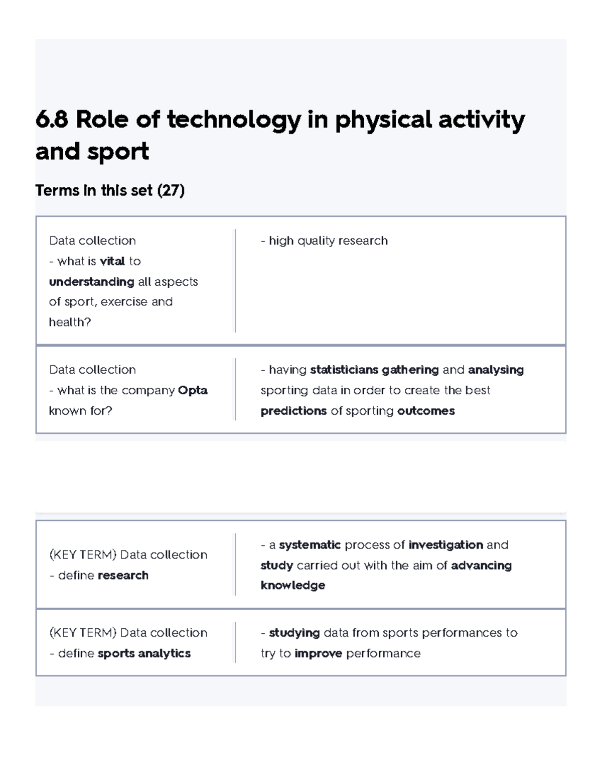 6.8 Role of technology in physical activity and sport Flashcards