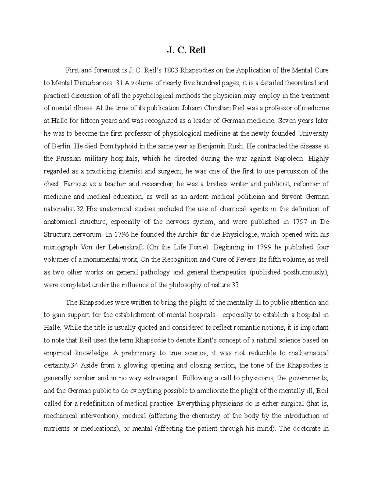 J. C. Reil - A lecture notes about J. C. Reil - J. C. Reil First and ...