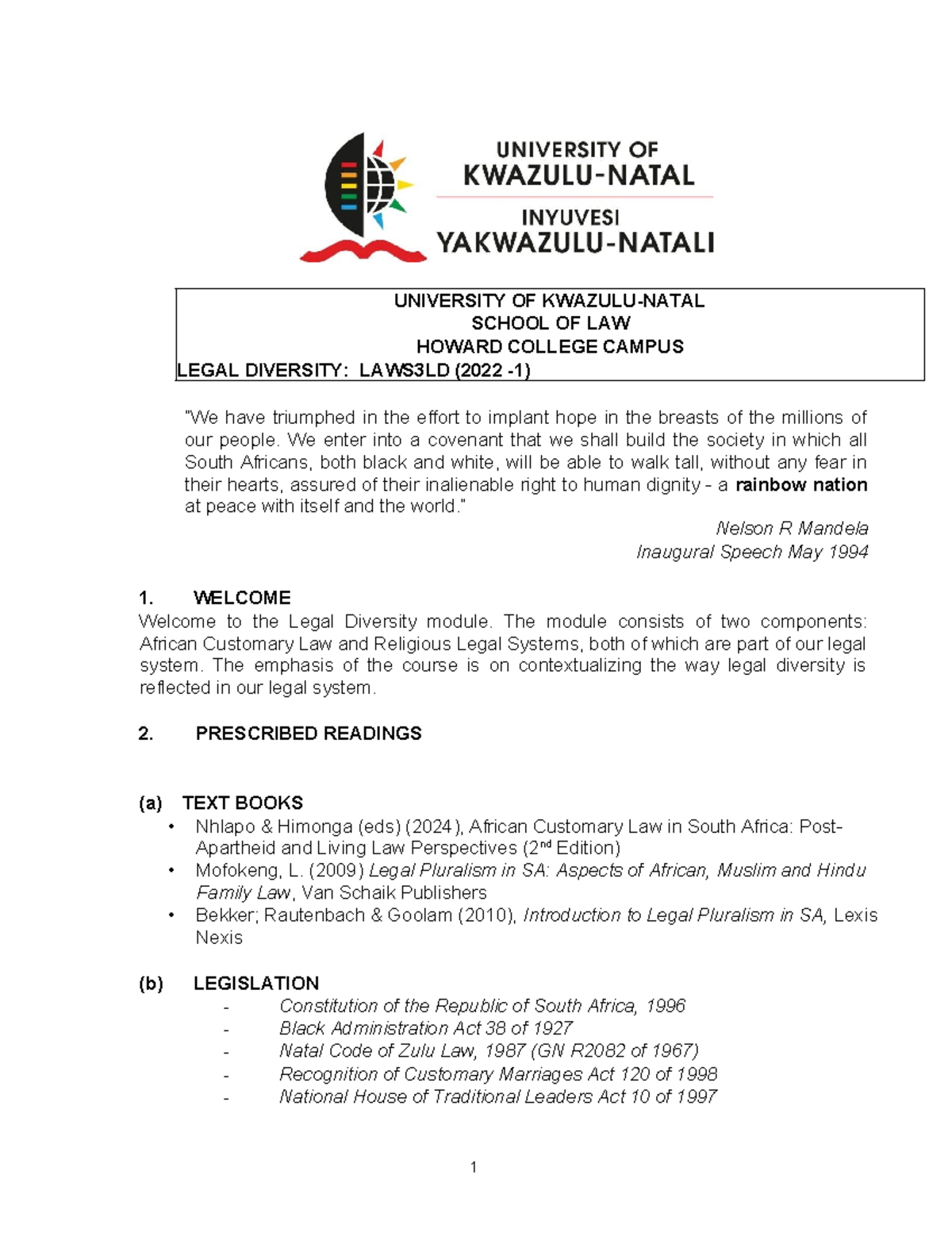 LD Module Outline 2024 - UNIVERSITY OF KWAZULU-NATAL SCHOOL OF LAW ...