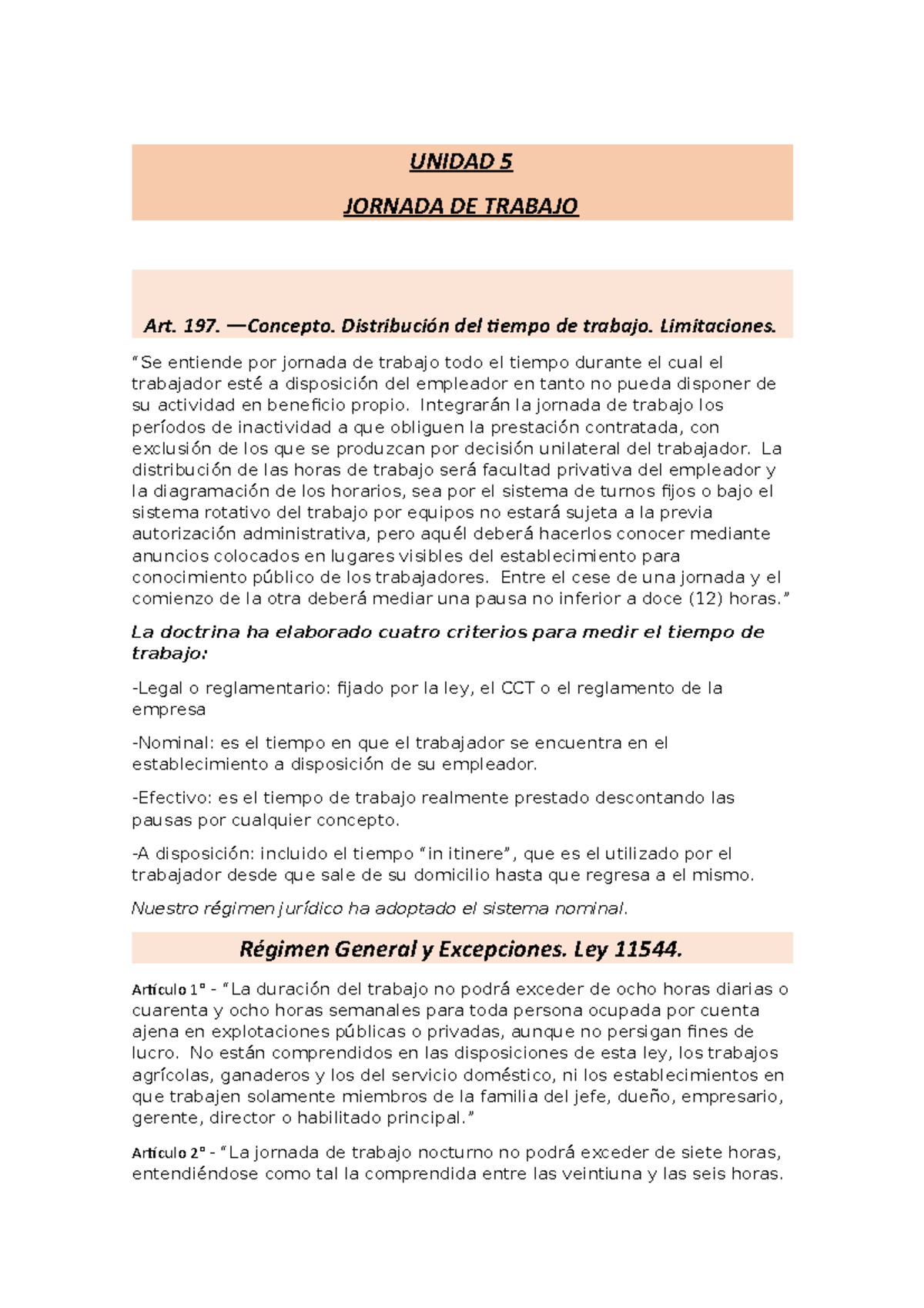 Unidad 5- derecho laboral y previsional - UNIDAD 5 JORNADA DE TRABAJO ...